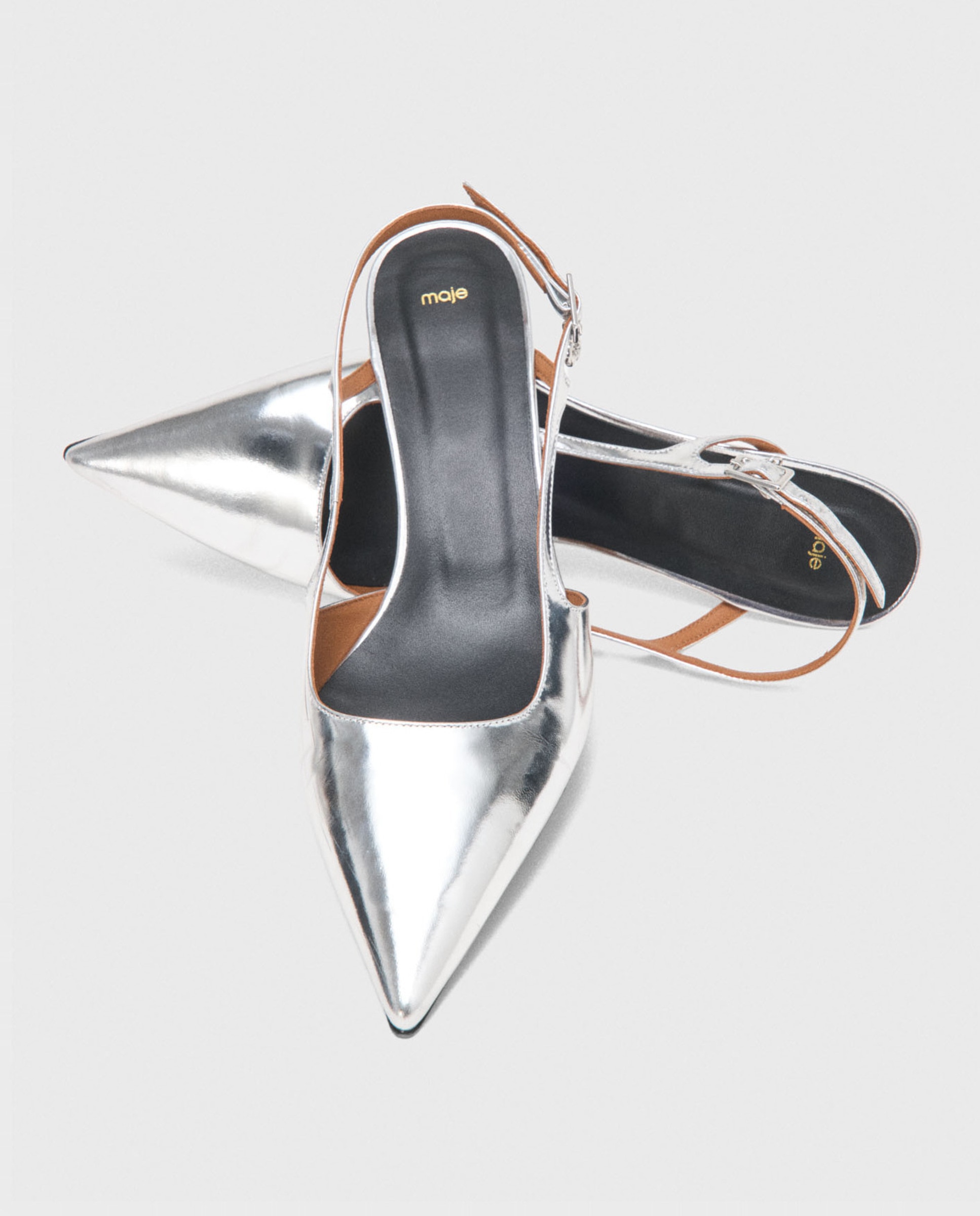 Zapatos de salón de mujer de piel plateada y tacón fino - Maje - Gris Gris-8