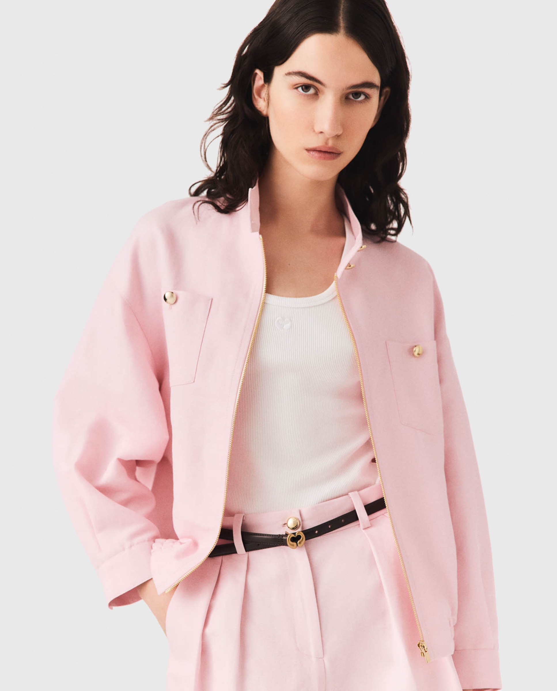 Cazadora bomber de mujer oversize mezcla de lino - Maje - Rosa Rosa-1