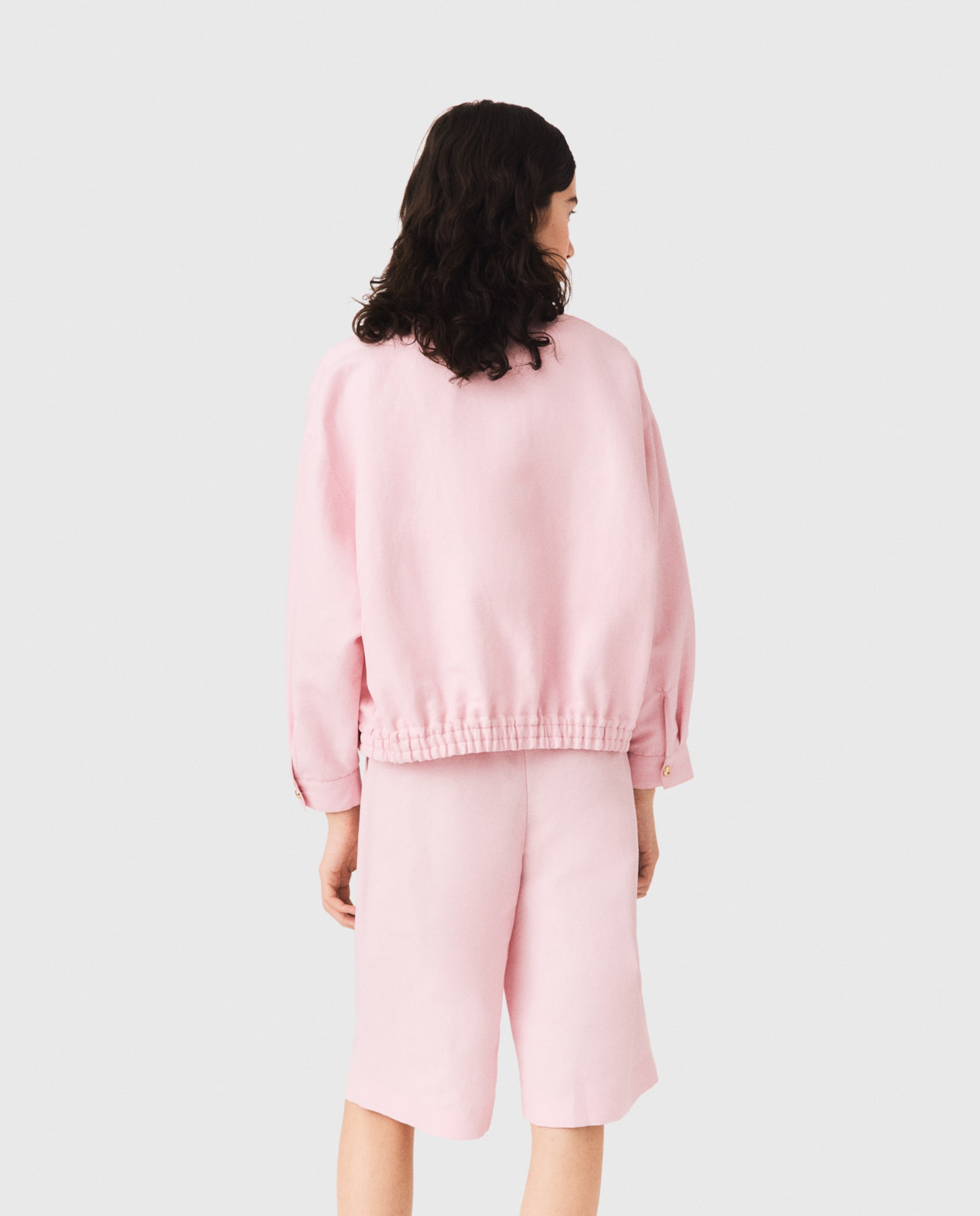 Cazadora bomber de mujer oversize mezcla de lino - Maje - Rosa Rosa-2