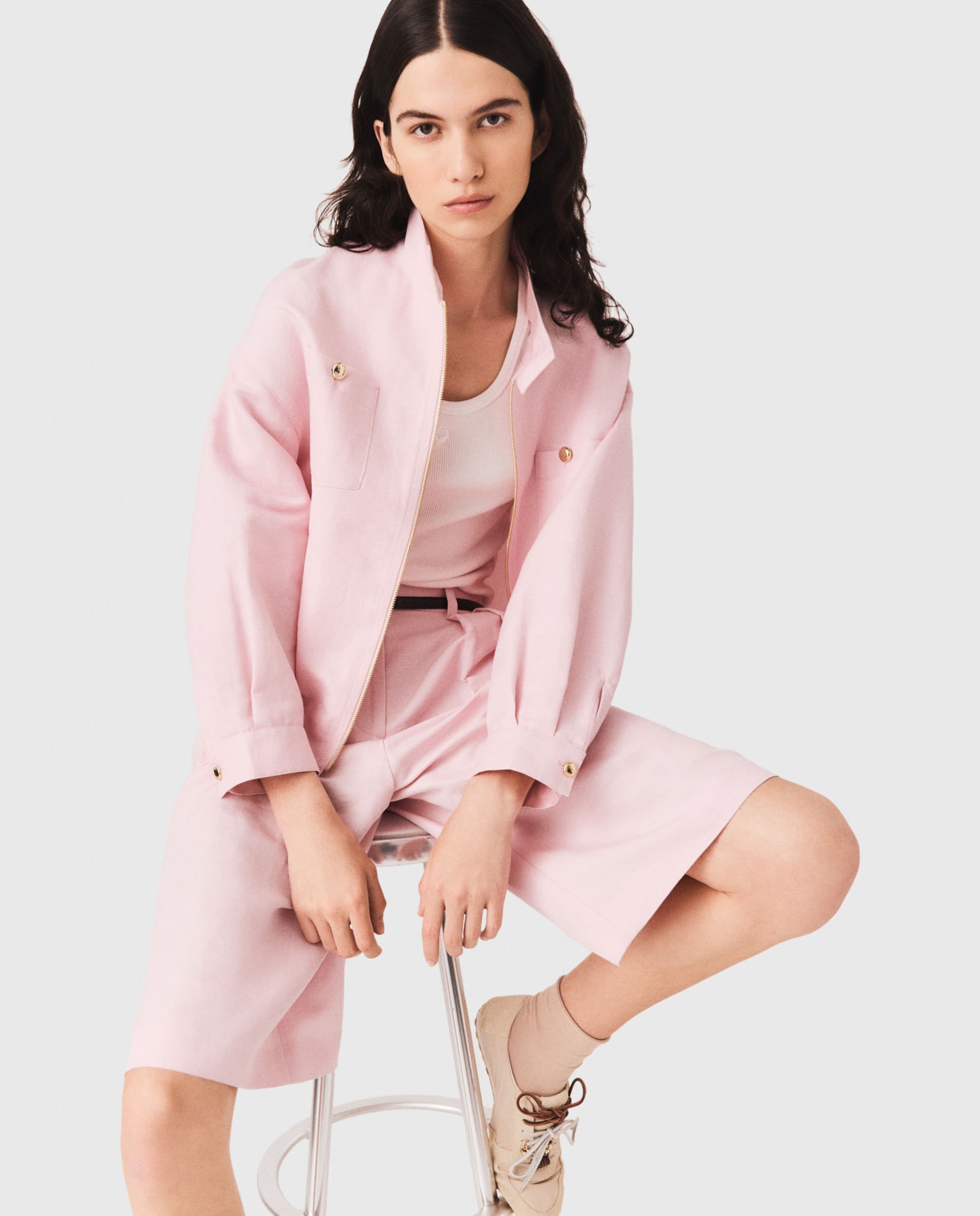Cazadora bomber de mujer oversize mezcla de lino - Maje - Rosa Rosa-5