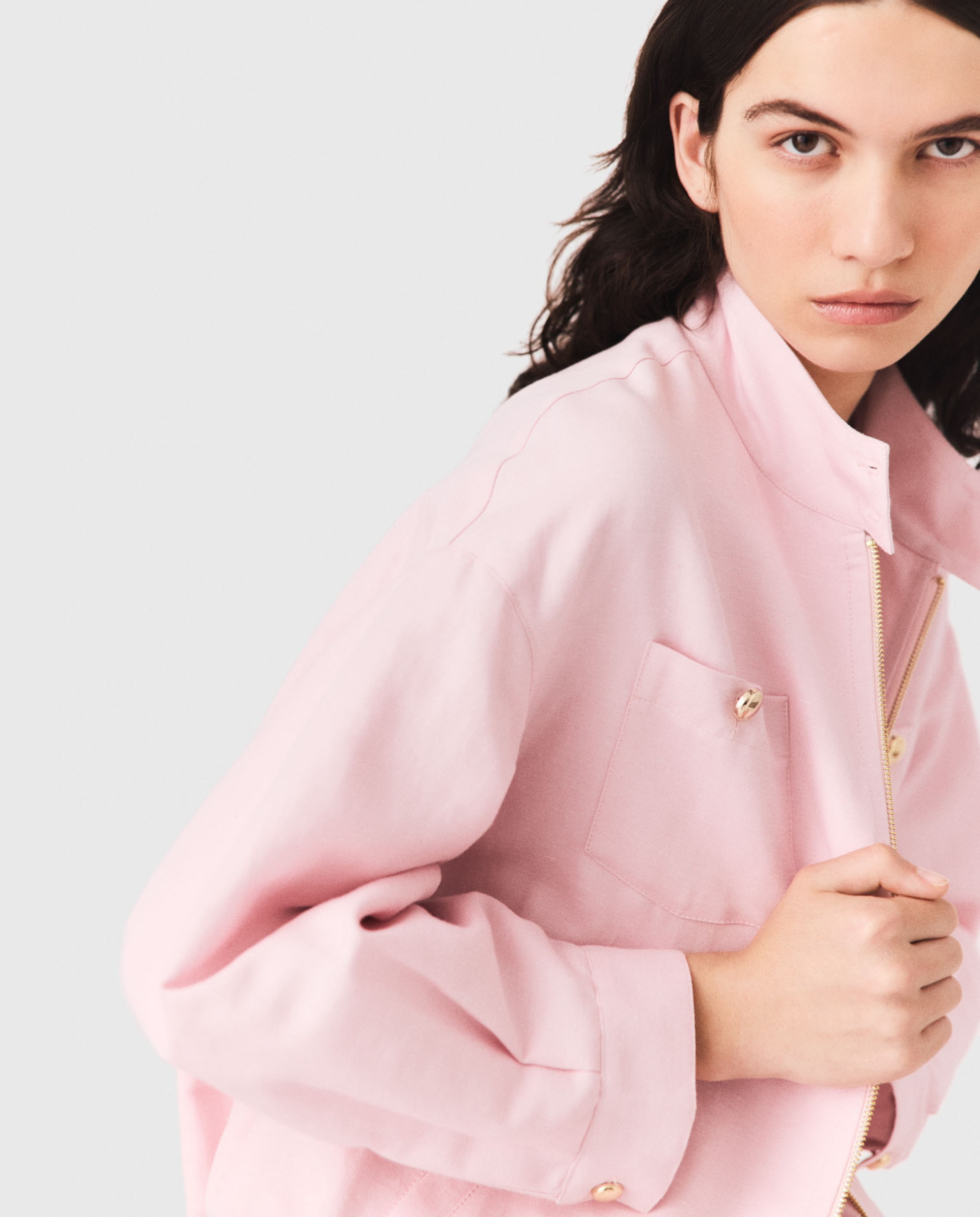 Cazadora bomber de mujer oversize mezcla de lino - Maje - Rosa Rosa-6