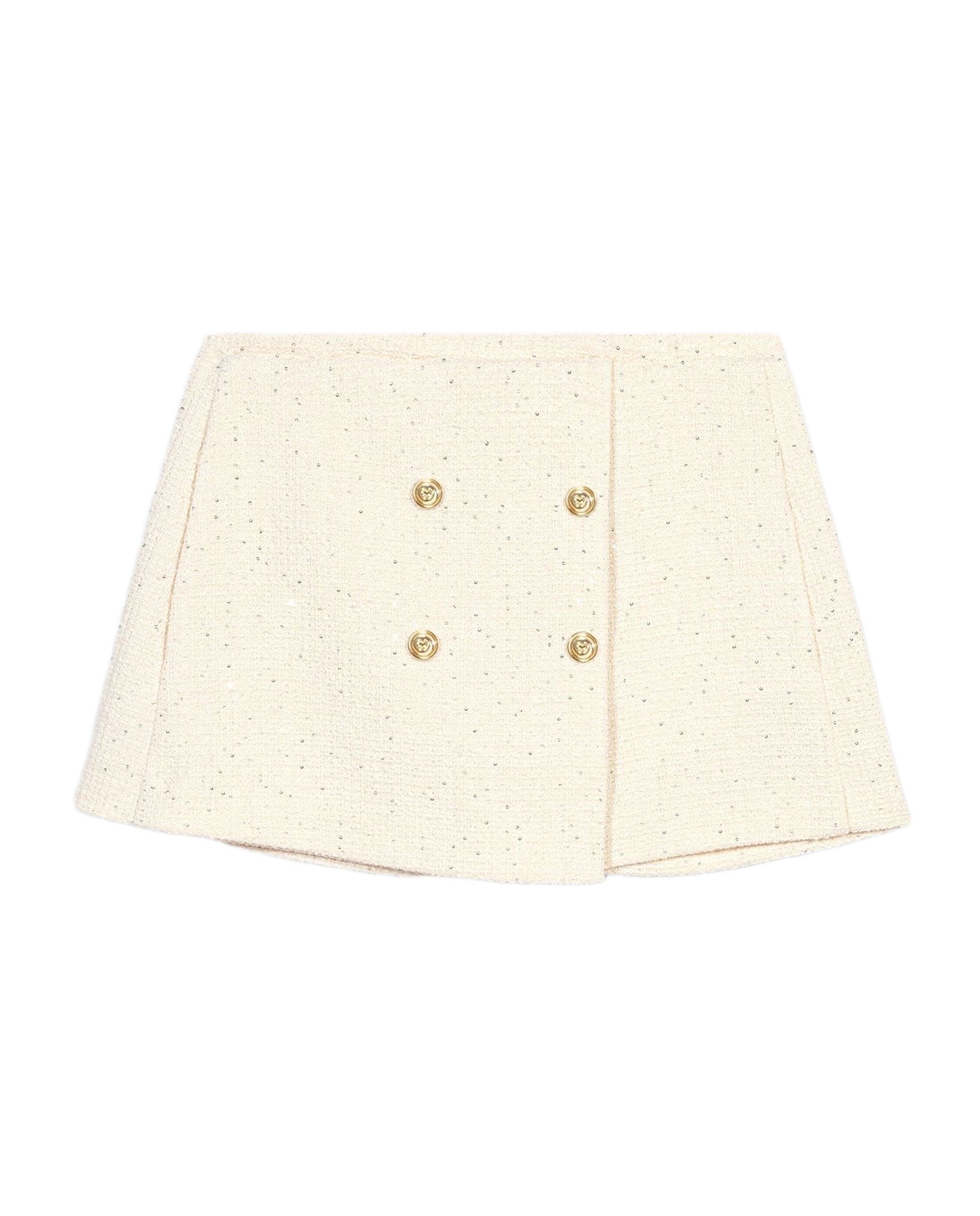 Falda pantalón cruzada trampantojo de tweed brillante - Maje - Blanco Blanco-7