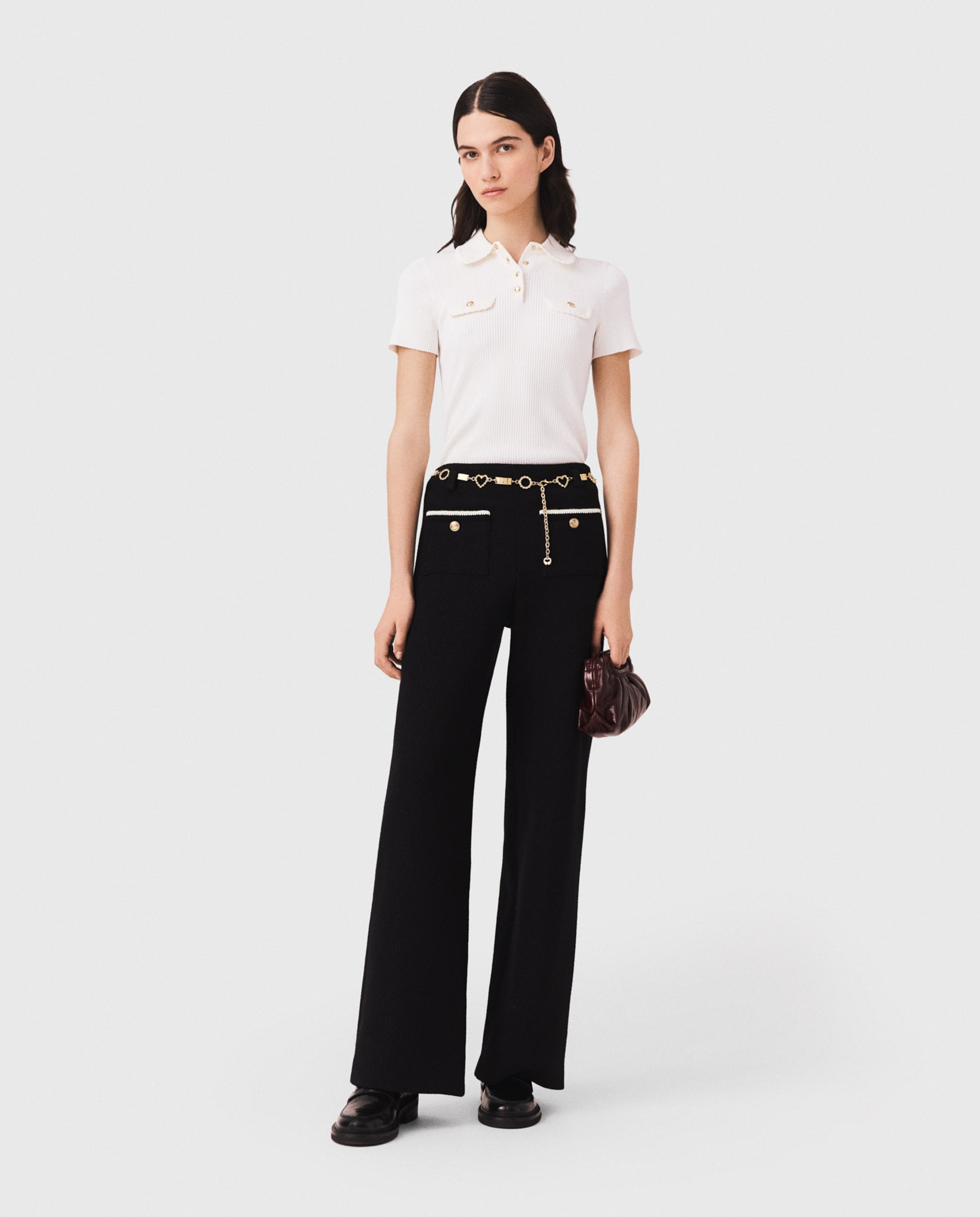 Pantalones anchos de mujer de talle alto y tweed lúrex - Maje - Negro Negro-1