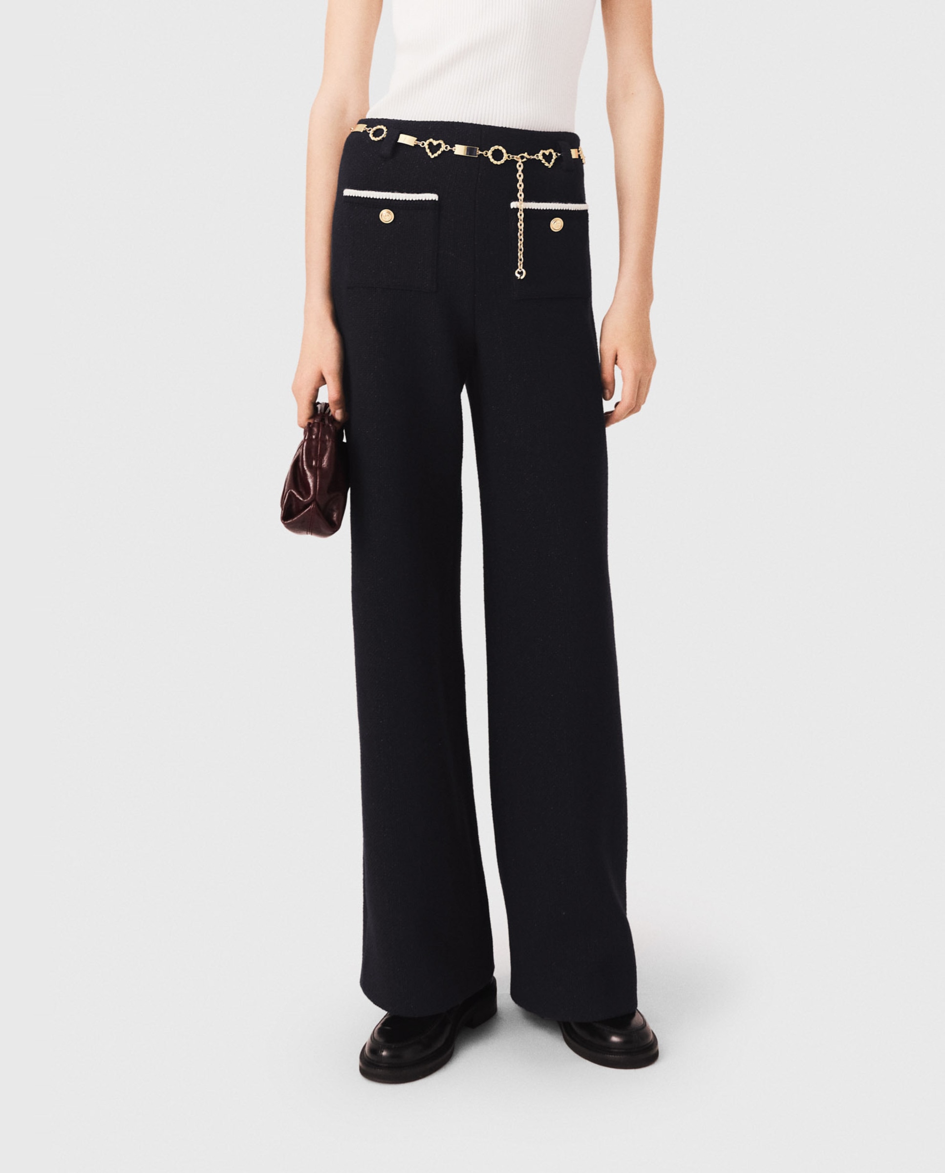 Pantalones anchos de mujer de talle alto y tweed lúrex - Maje - Negro Negro-2