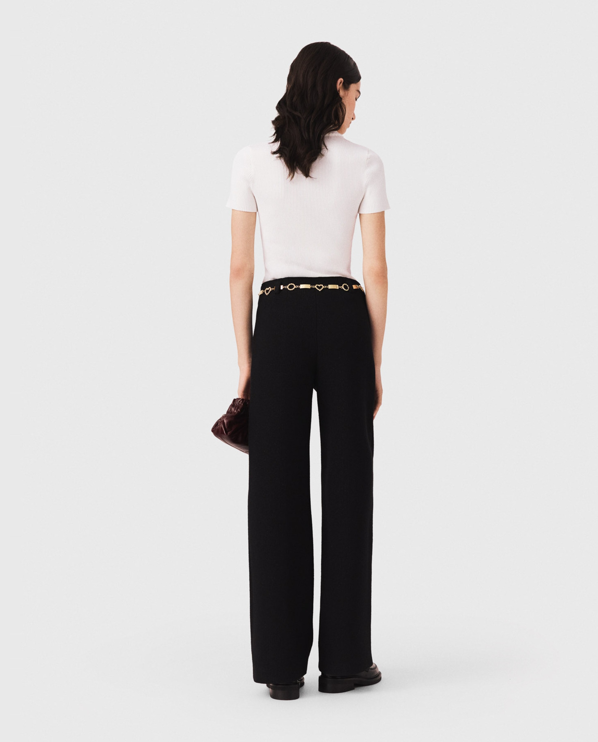 Pantalones anchos de mujer de talle alto y tweed lúrex - Maje - Negro Negro-3