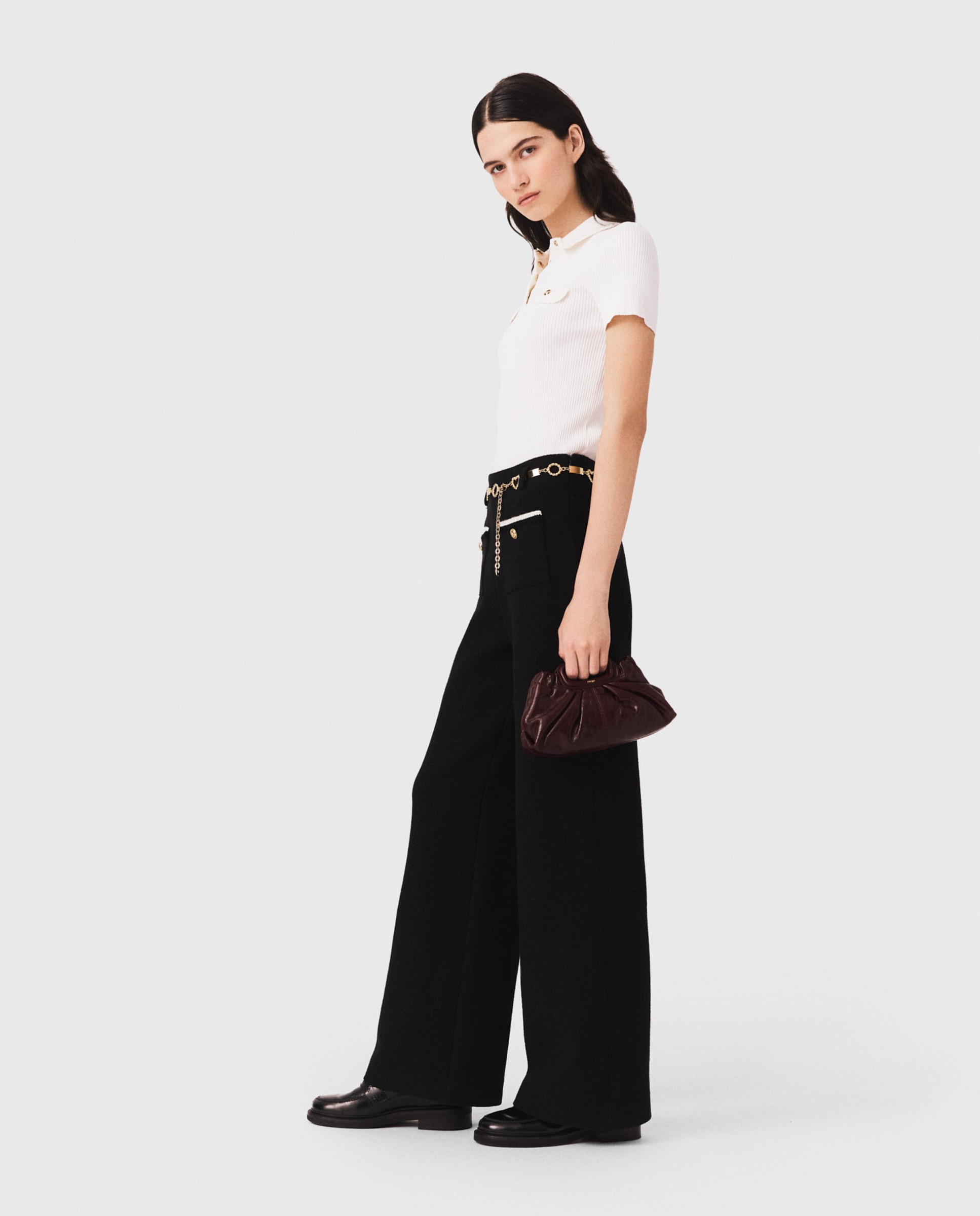 Pantalones anchos de mujer de talle alto y tweed lúrex - Maje - Negro Negro-4