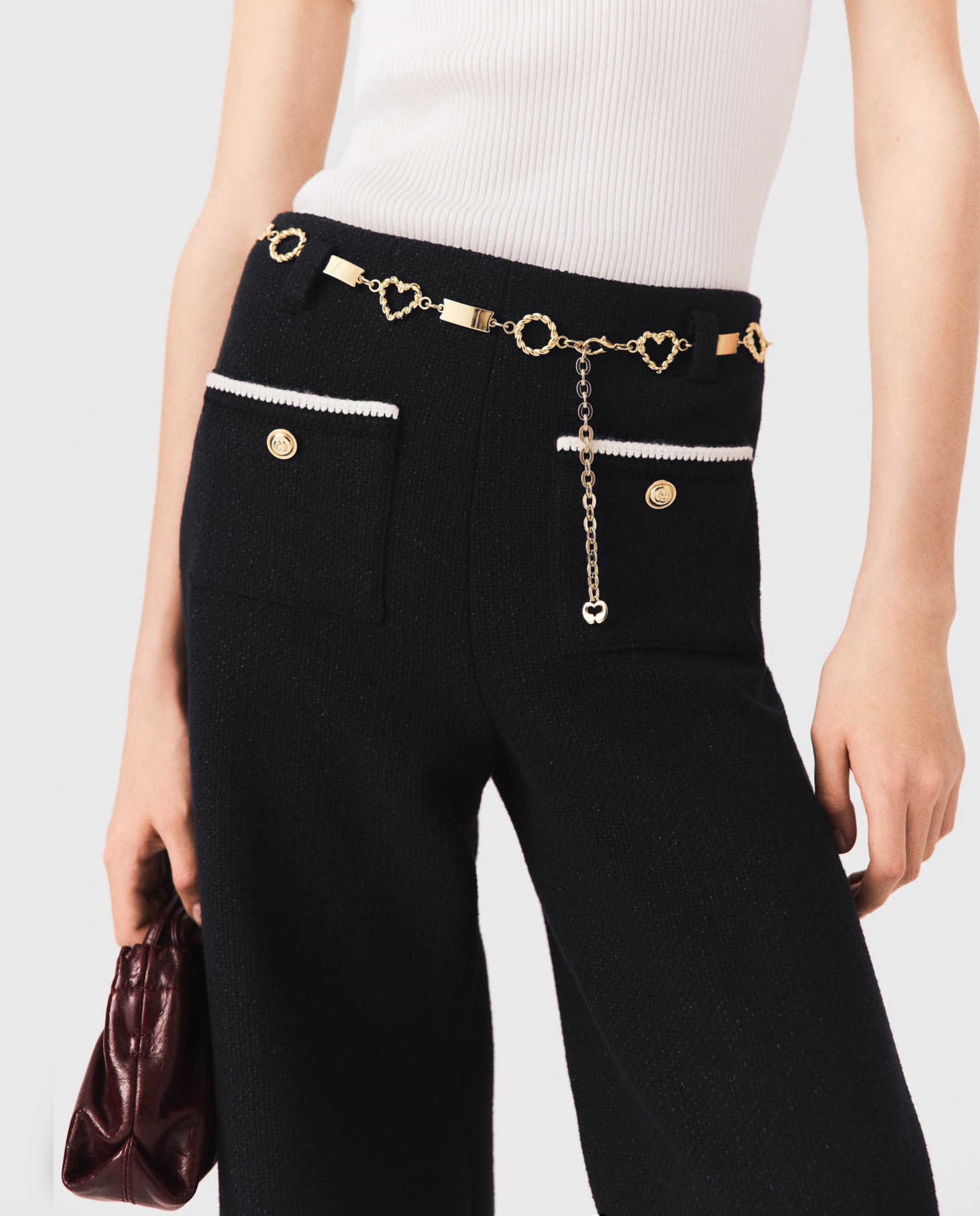 Pantalones anchos de mujer de talle alto y tweed lúrex - Maje - Negro Negro-6