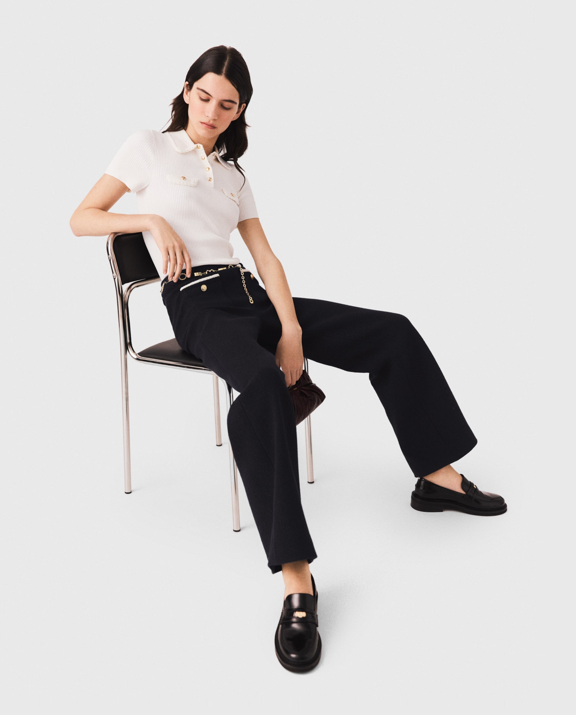 Pantalones anchos de mujer de talle alto y tweed lúrex - Maje - Negro Negro-7