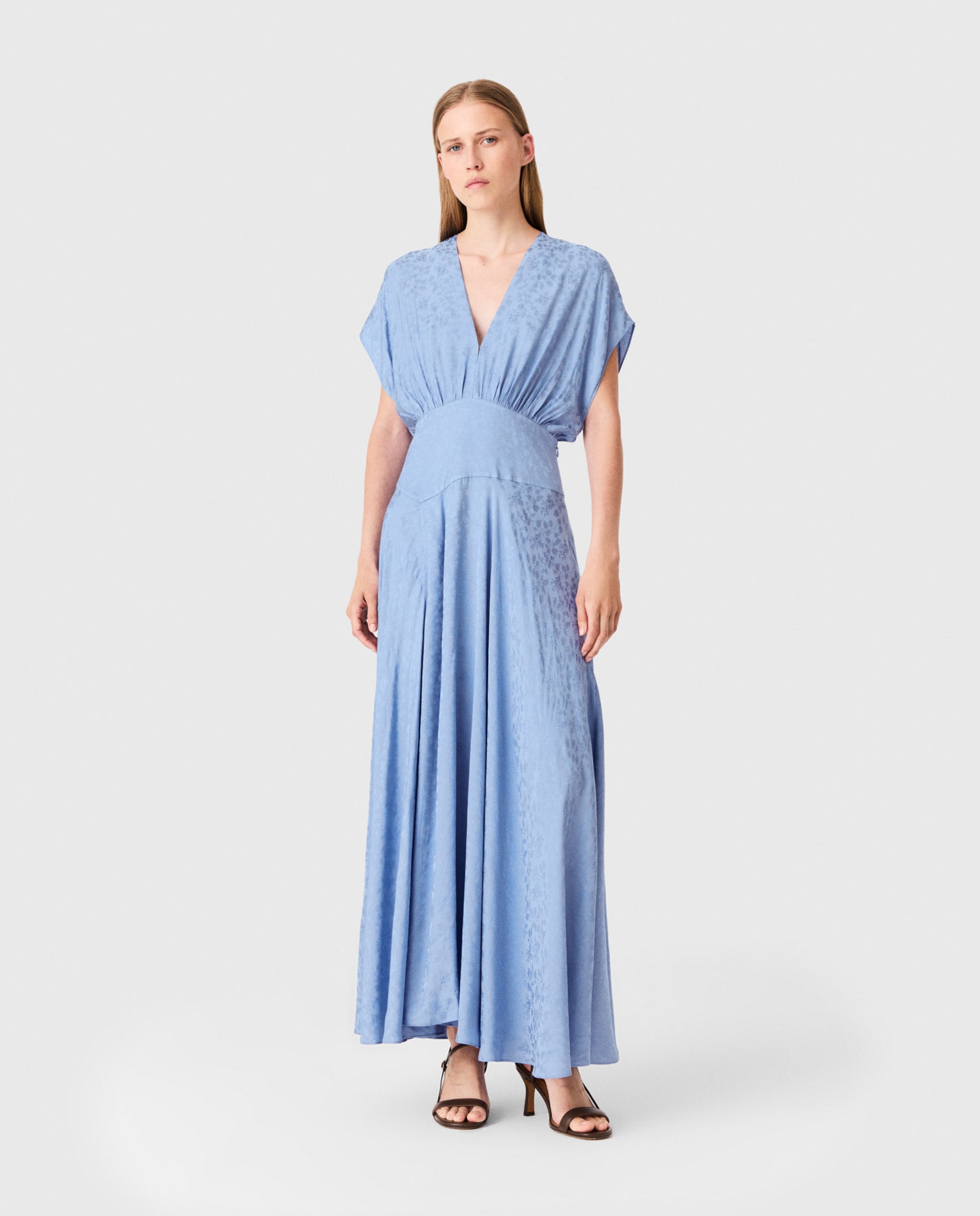 Vestido largo jacquard con escote en v - Maje - Azul claro Azul claro-1