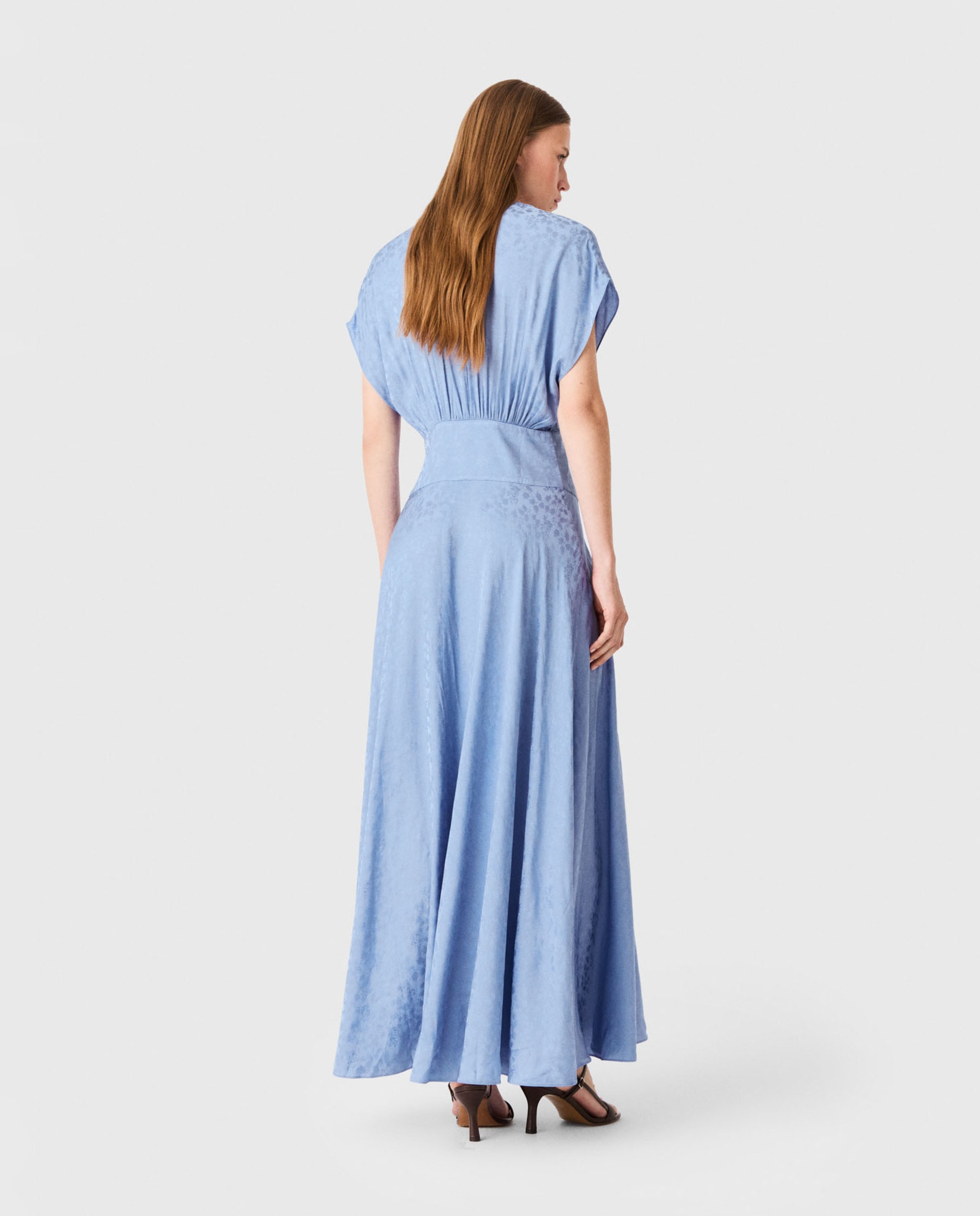 Vestido largo jacquard con escote en v - Maje - Azul claro Azul claro-3
