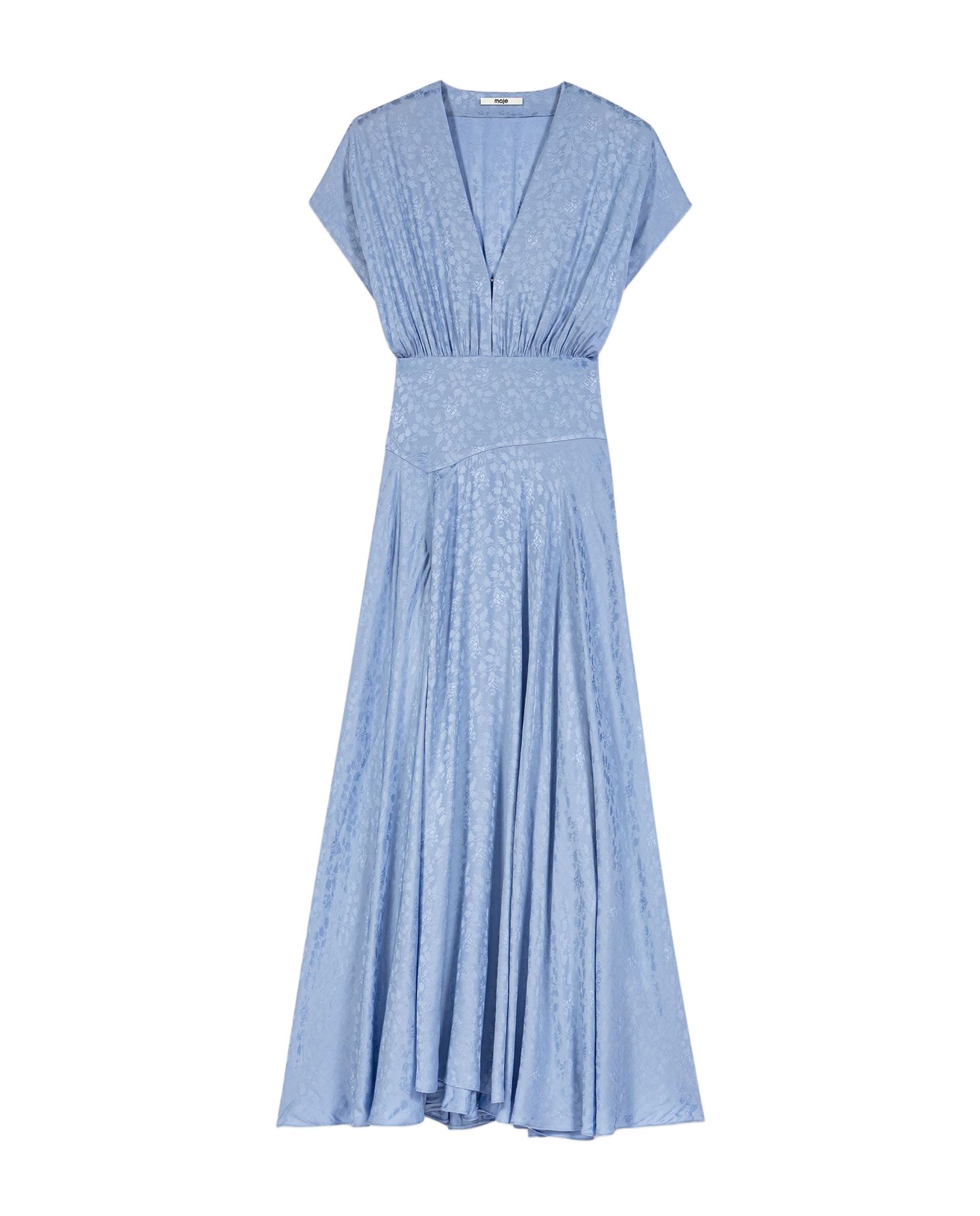 Vestido largo jacquard con escote en v - Maje - Azul claro Azul claro-7