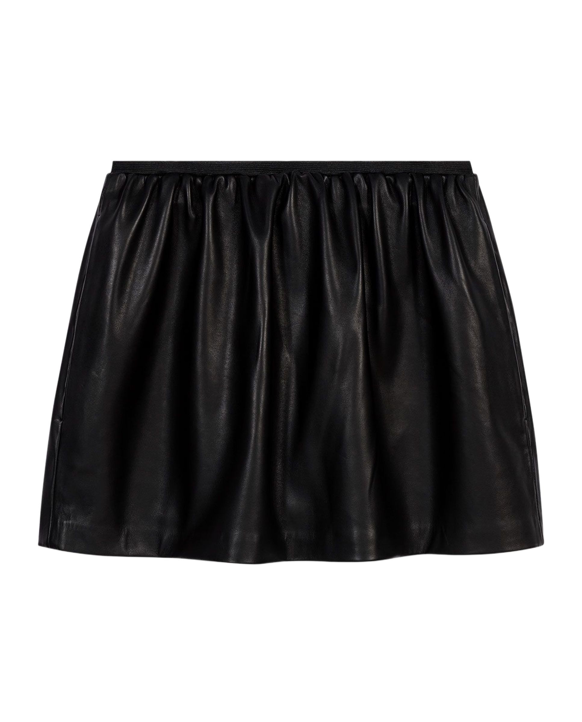 Falda corta acampanada fruncida de cuero - Maje - Negro Negro-7