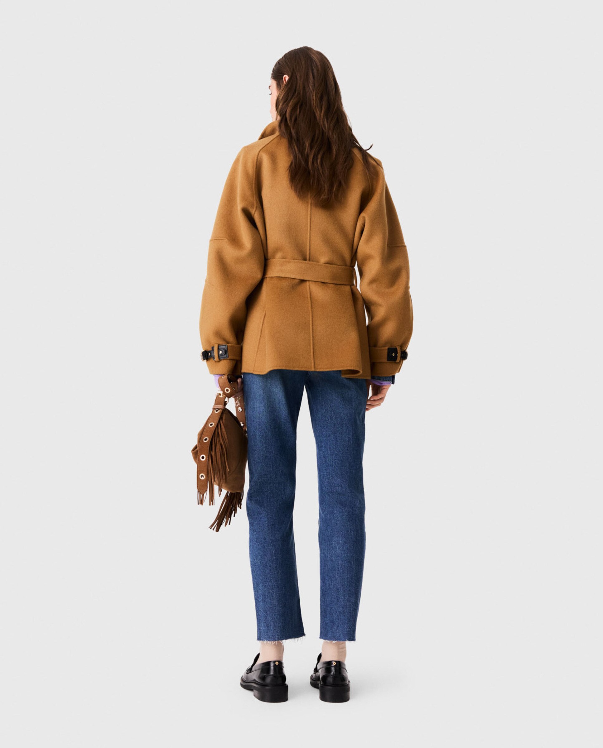Abrigo de paño de mujer midi de lana doble faz con cinturón de hebilla - Maje - Camel Camel-2