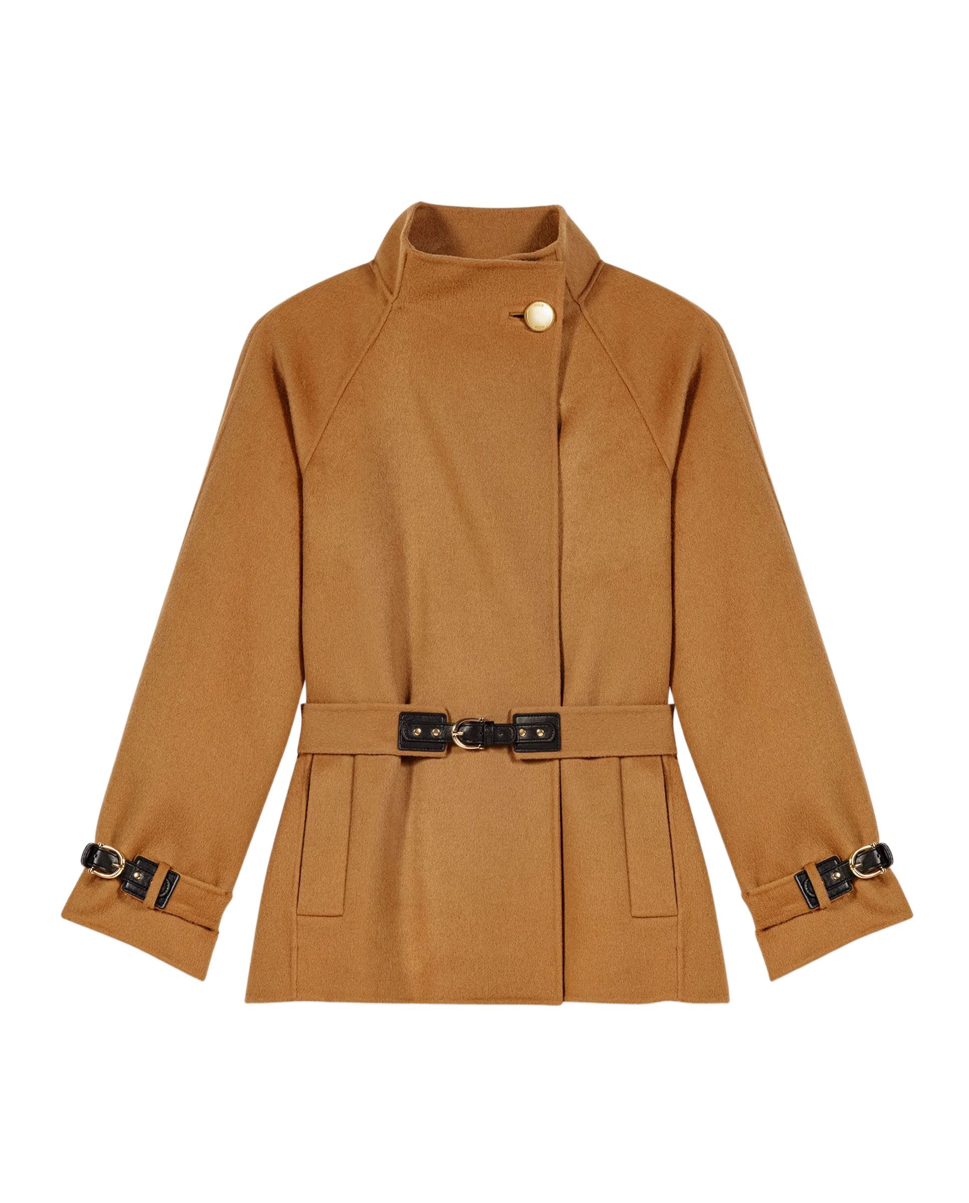 Abrigo de paño de mujer midi de lana doble faz con cinturón de hebilla - Maje - Camel Camel-8
