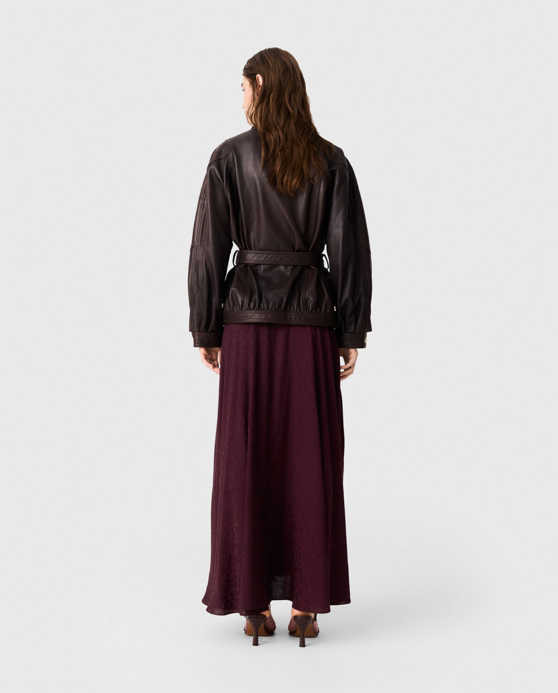Cazadora de mujer de piel oversize con botones dorados - Maje - Marrón Marrón-2