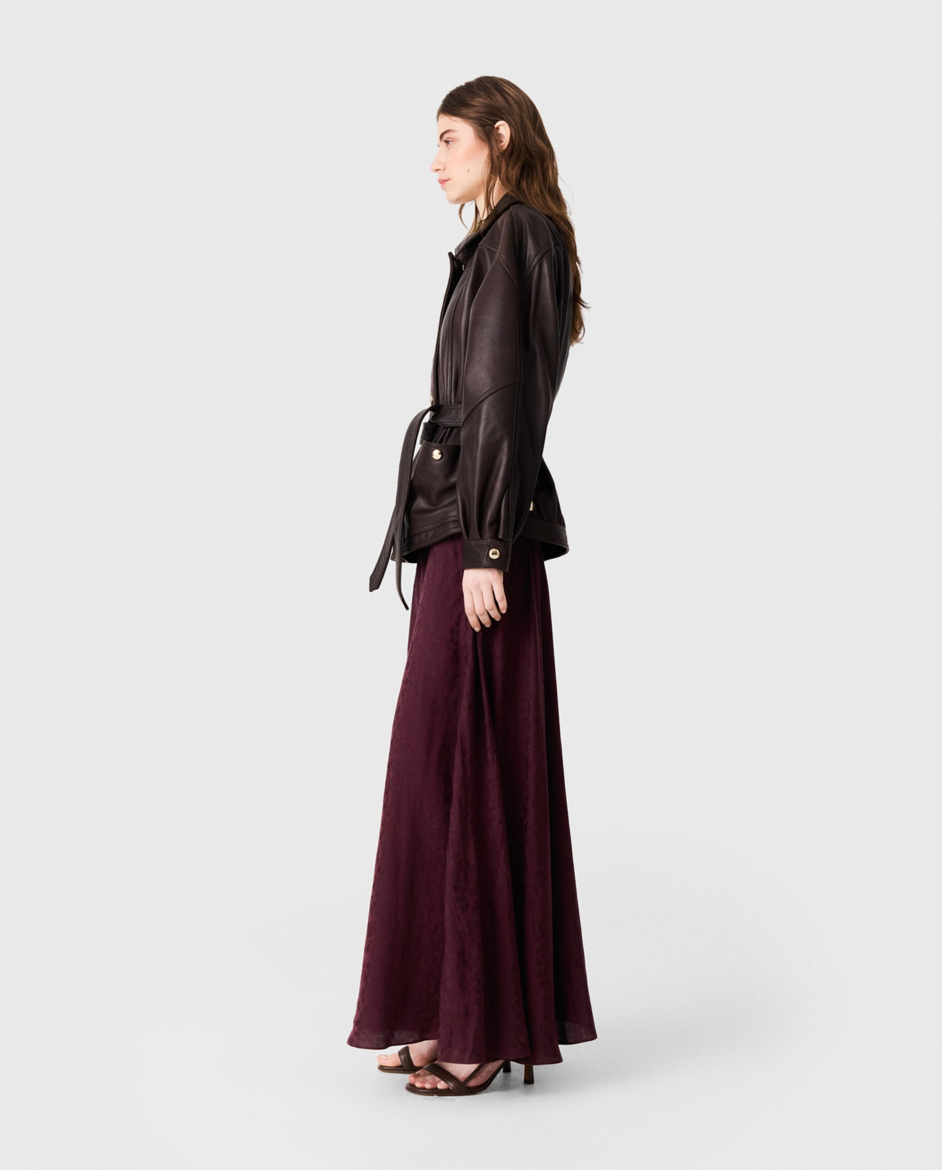 Cazadora de mujer de piel oversize con botones dorados - Maje - Marrón Marrón-3