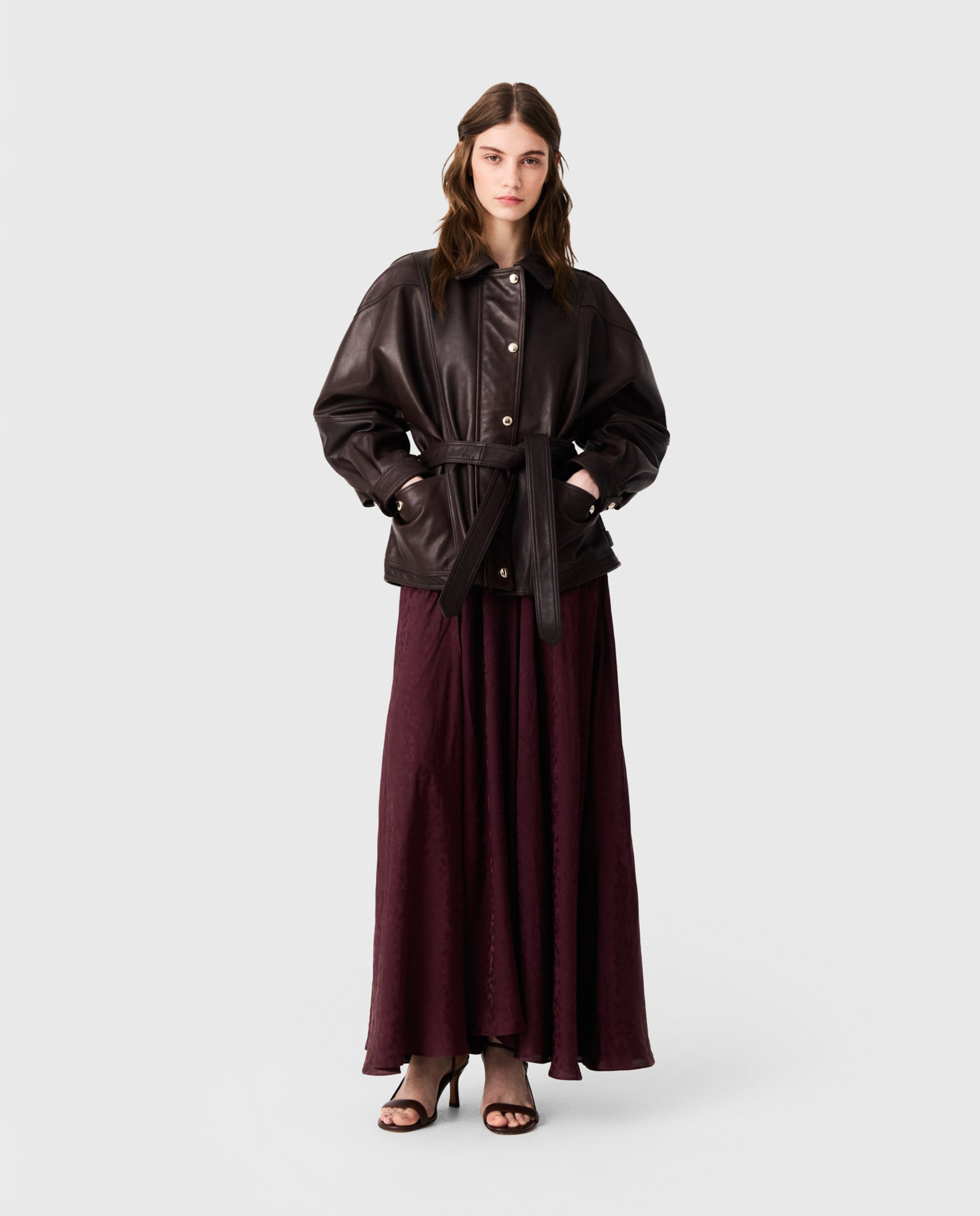 Cazadora de mujer de piel oversize con botones dorados - Maje - Marrón Marrón-4
