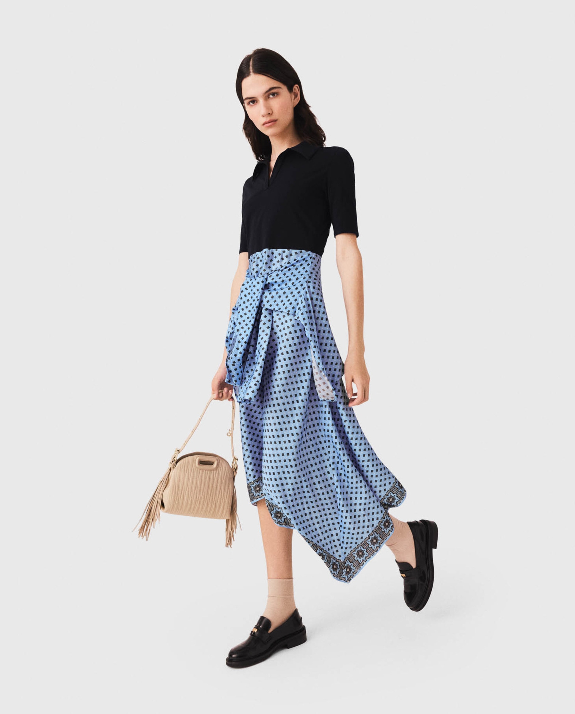 Vestido midi trampantojo estampado - Maje - Azul claro Azul claro-7