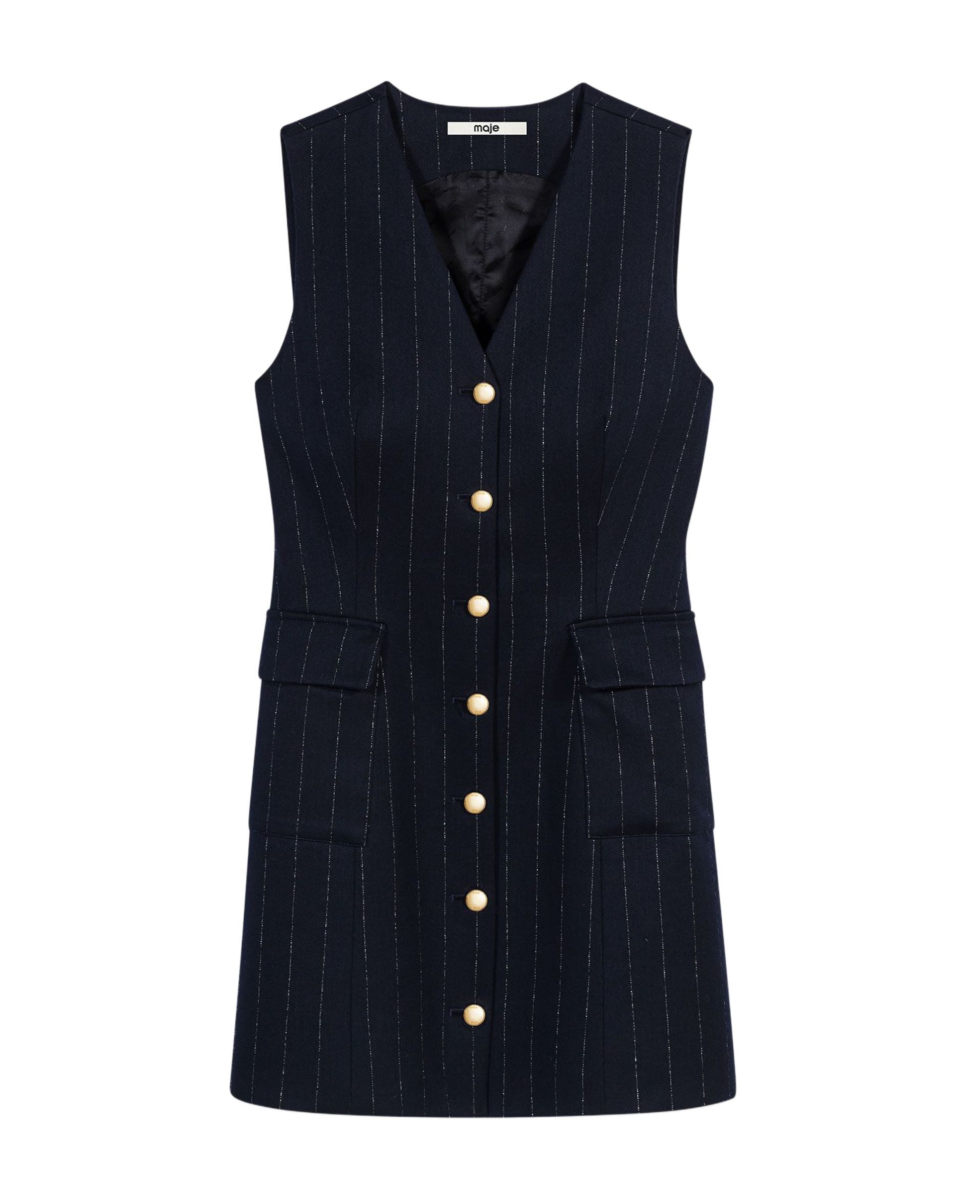 Vestido corto sastre ajustado con rayas de lúrex sin mangas - Maje - Azul marino Azul marino-7