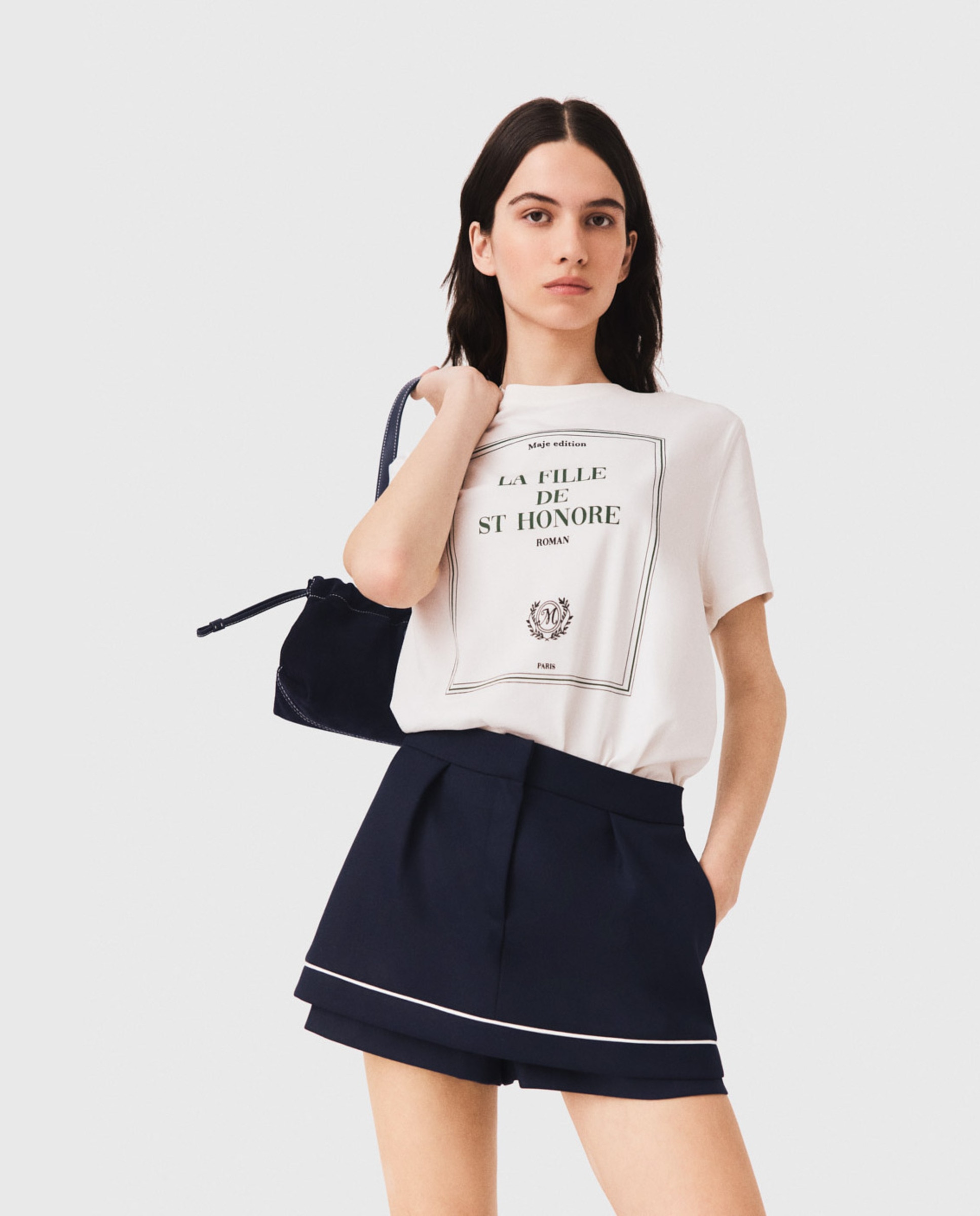 Pantalón corto de mujer sastre con ilusión de minifalda - Maje - Azul marino Azul marino-5