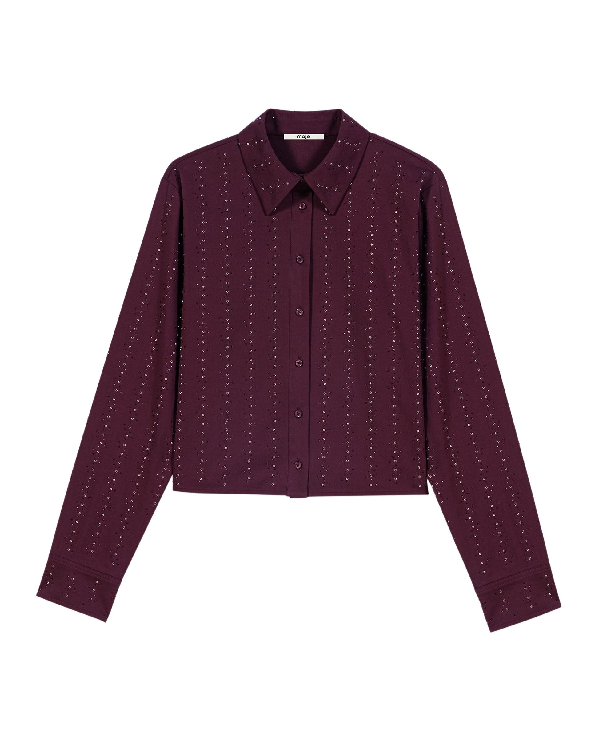 Camisa de mujer corta de algodón con strass - Maje - Rojo Rojo-7