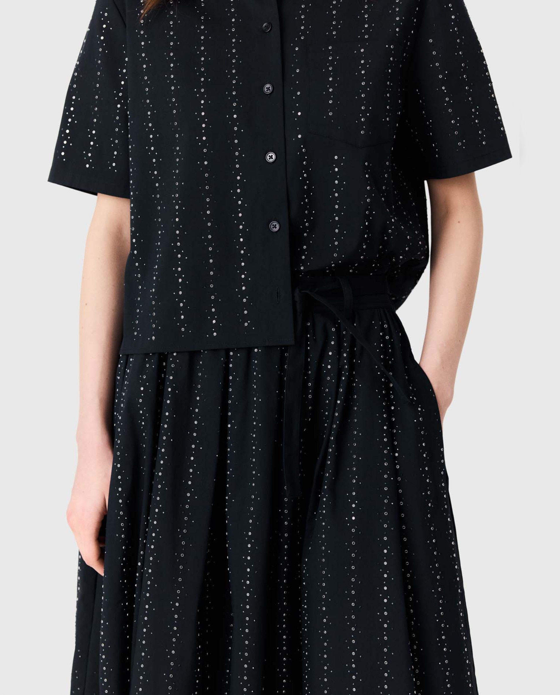 Falda larga acampanada de algodón con strass - Maje - Azul marino Azul marino-7