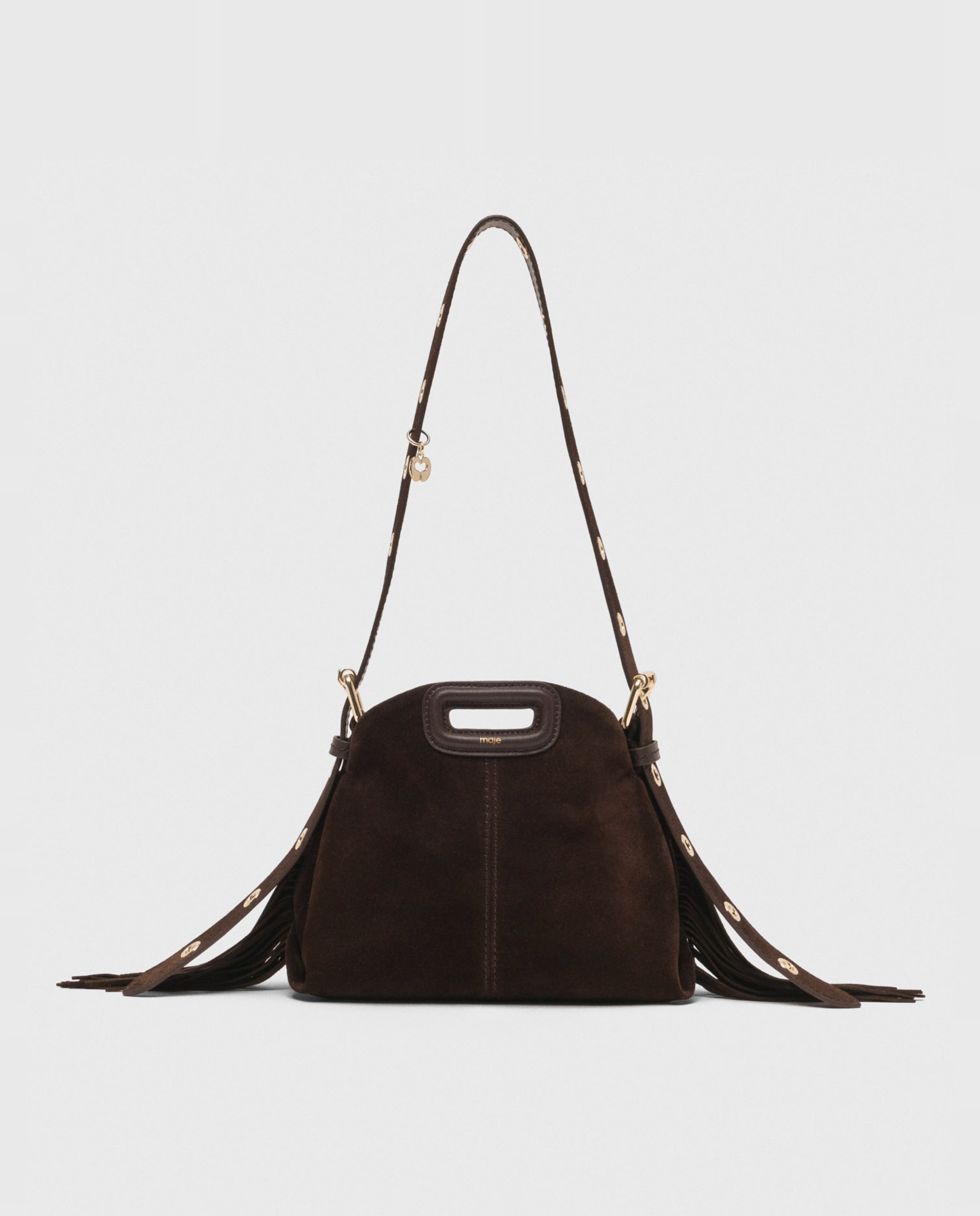 Bolso mini de ante con solapa multiposición - Maje - Marrón oscuro Marrón oscuro-1