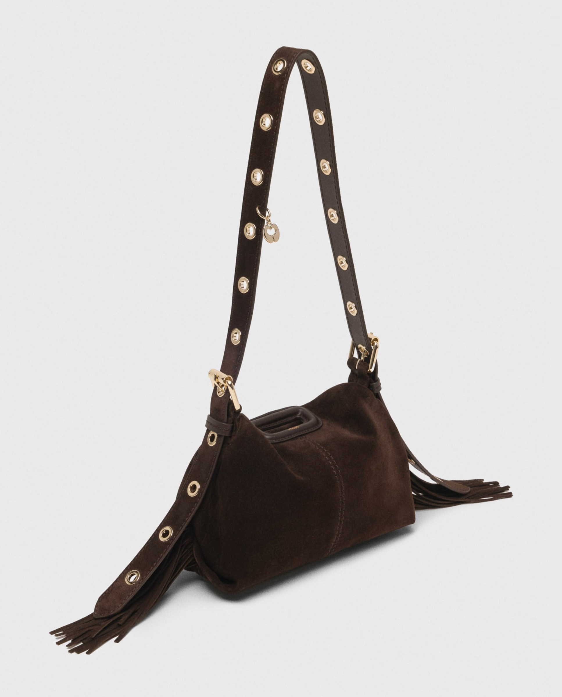 Bolso mini de ante con solapa multiposición - Maje - Marrón oscuro Marrón oscuro-5