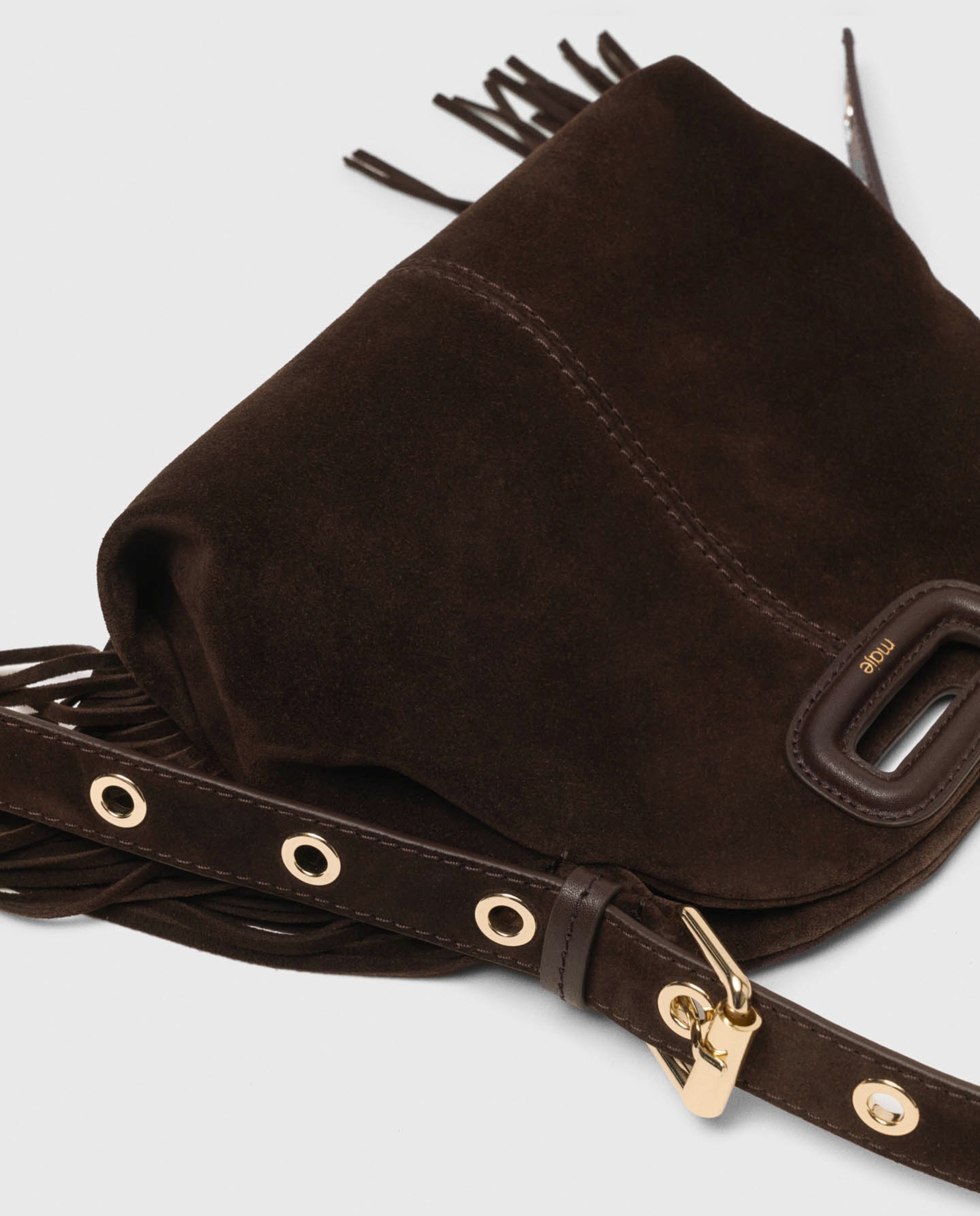 Bolso mini de ante con solapa multiposición - Maje - Marrón oscuro Marrón oscuro-6