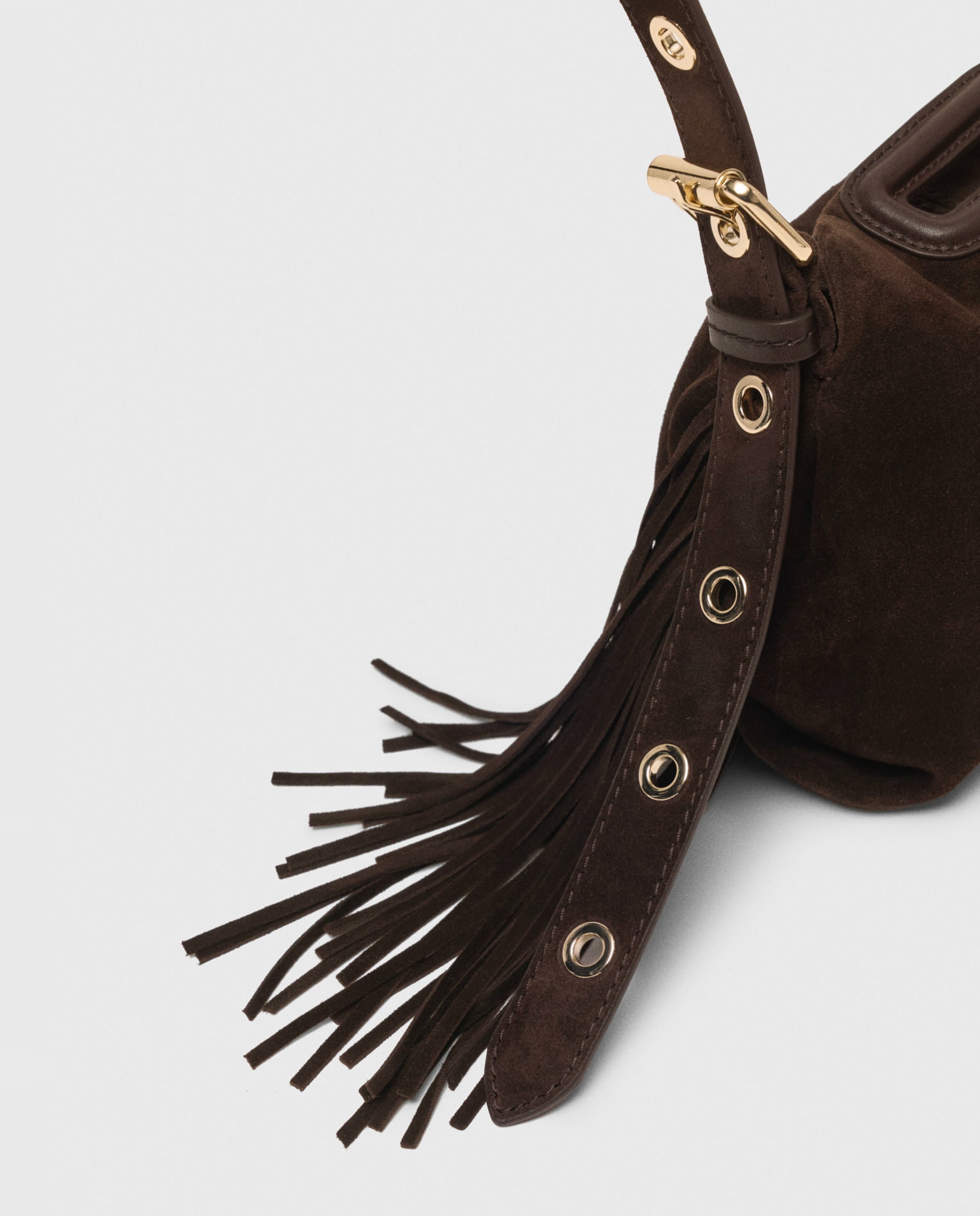 Bolso mini de ante con solapa multiposición - Maje - Marrón oscuro Marrón oscuro-8