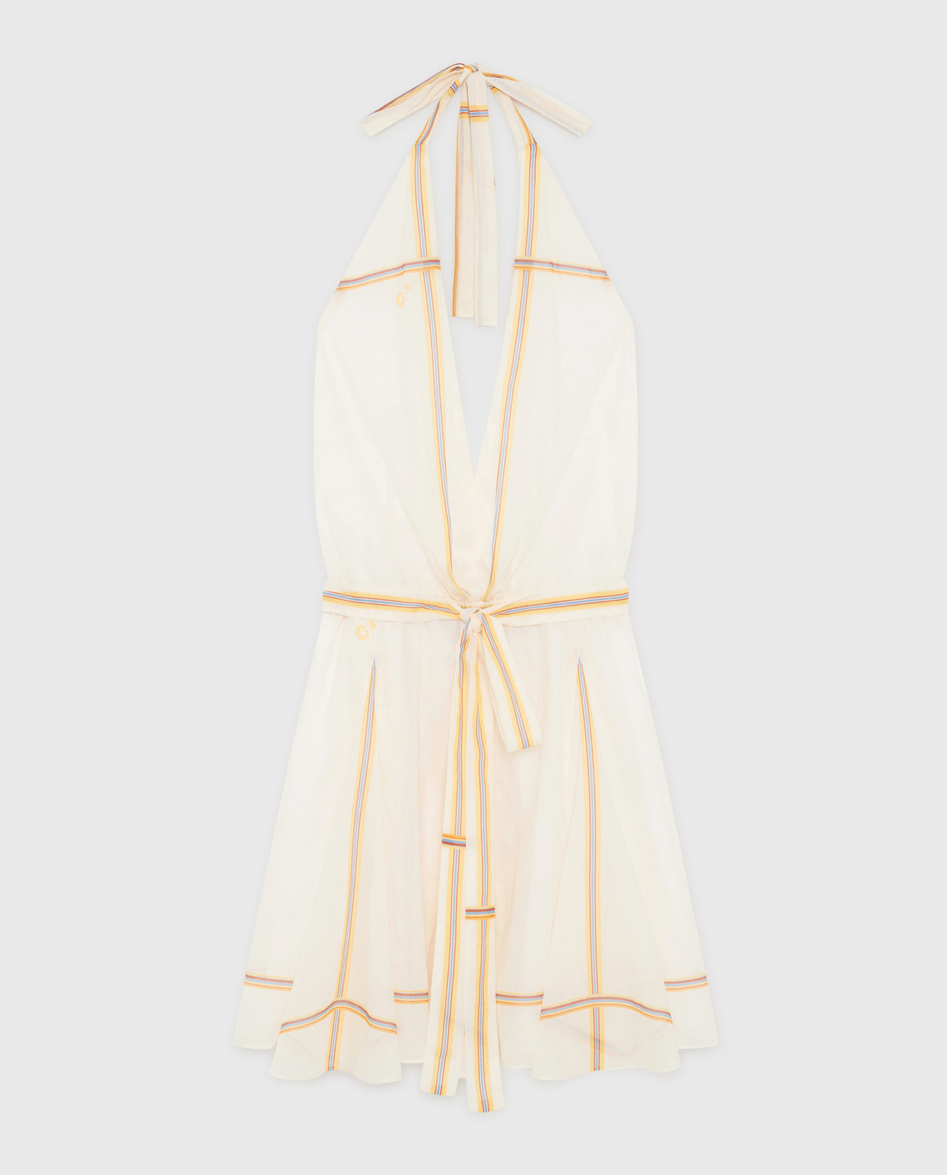 Vestido corto de algodón estampado de rayas y espalda descubierta - Maje - Blanco Blanco-8