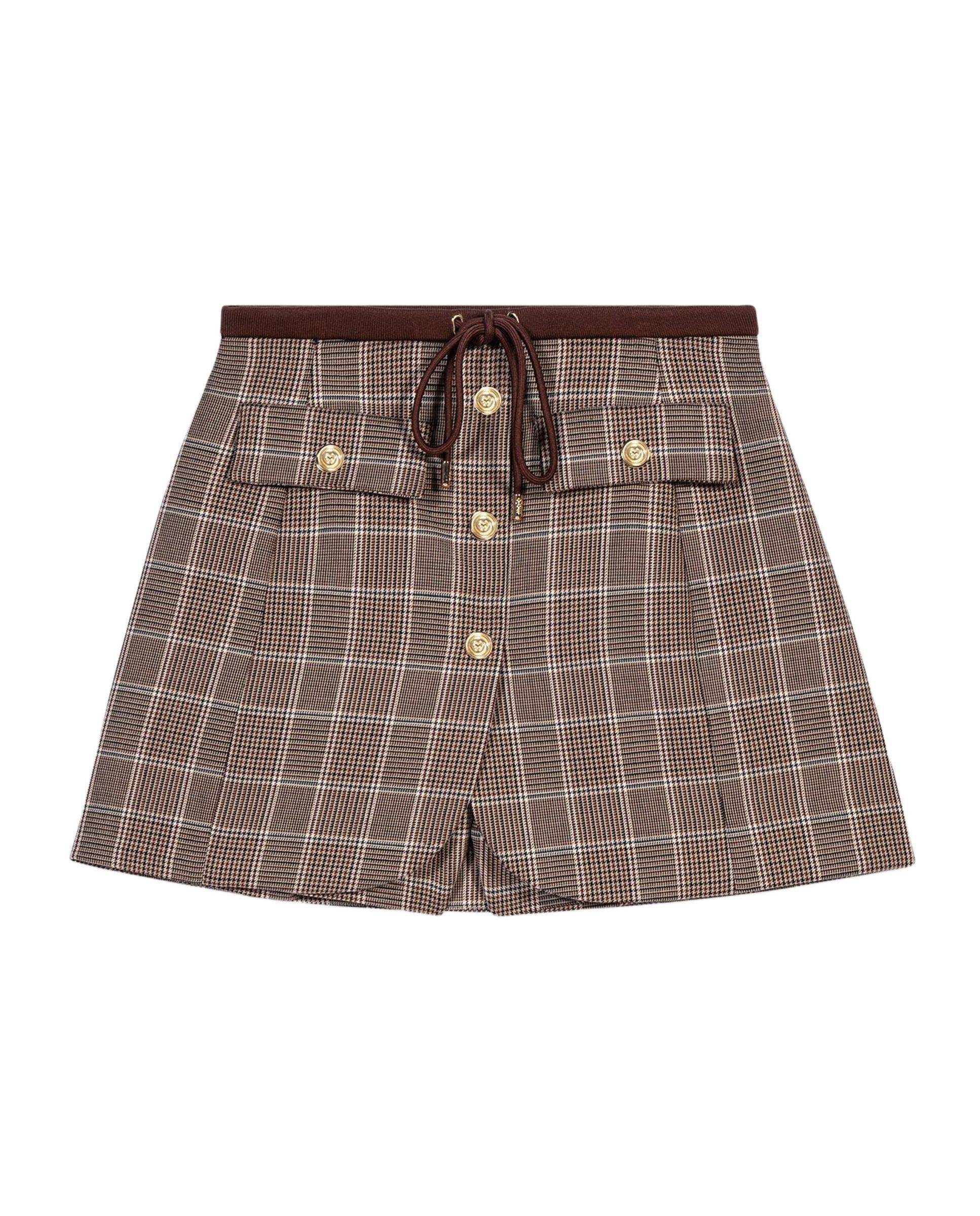 Pantalón corto de mujer efecto trampantojo príncipe de gales - Maje - Marrón Marrón-7