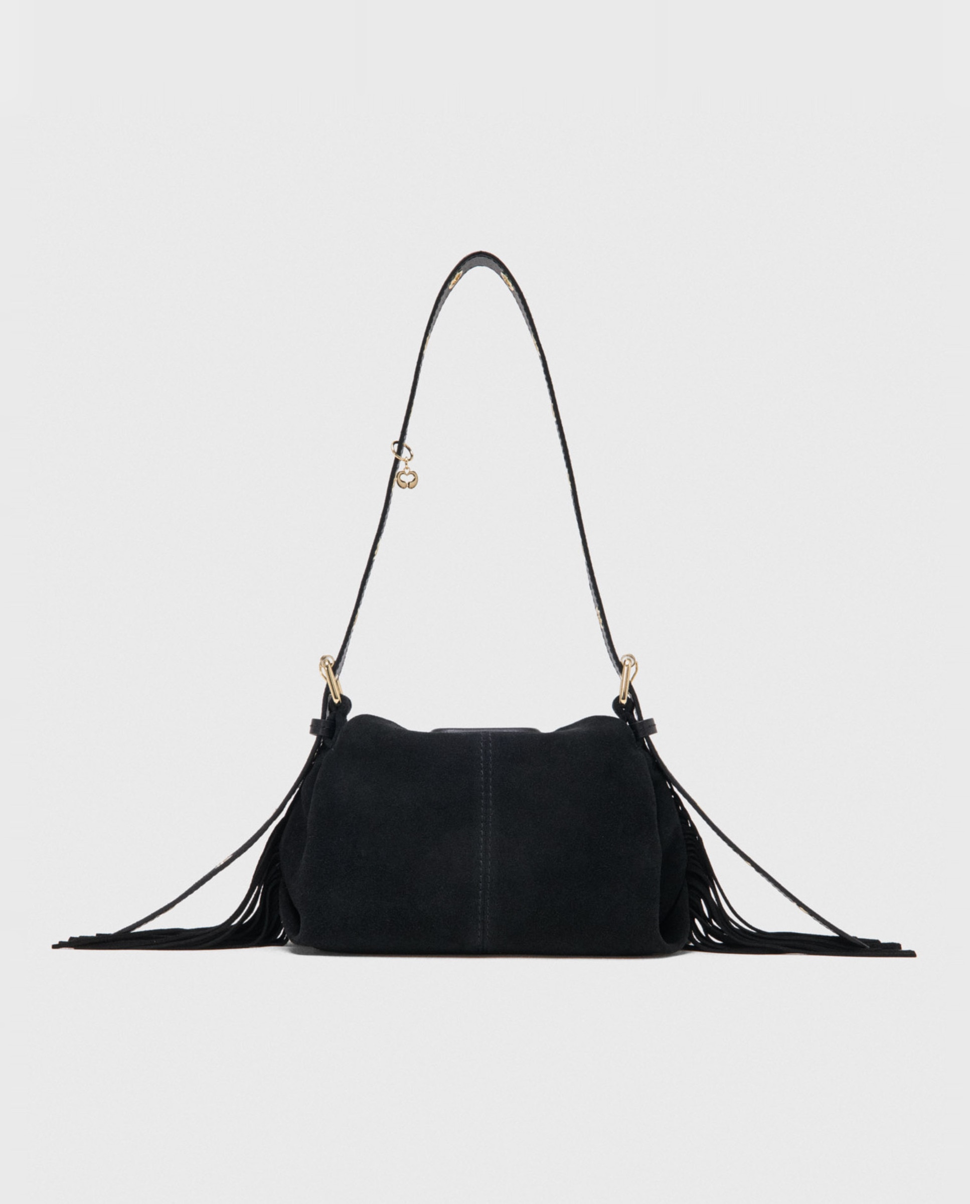 Bolso mini de ante con solapa multiposición - Maje - Negro Negro-4