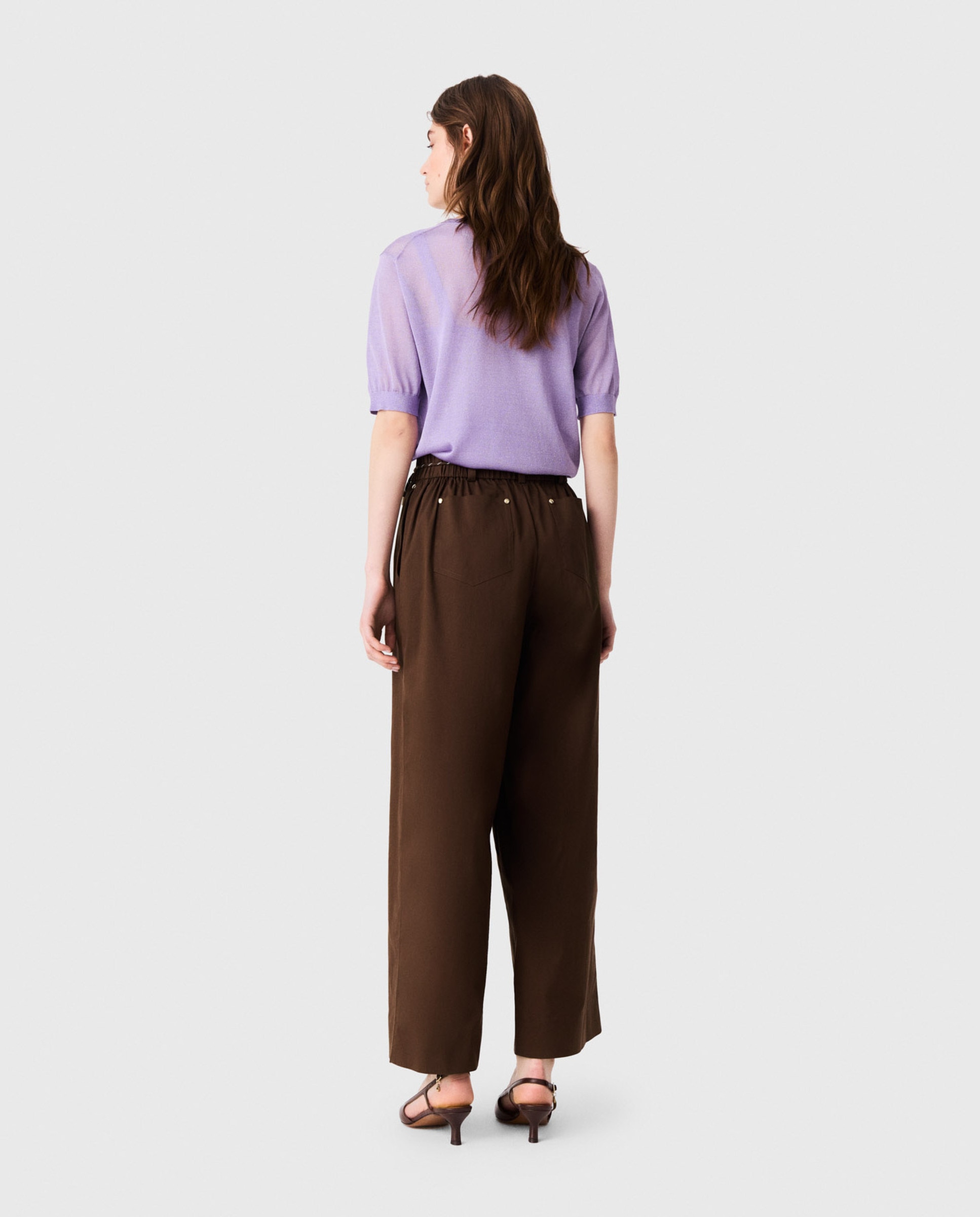 Pantalones anchos de mujer acampanados de algodón - Maje - Marrón Marrón-3