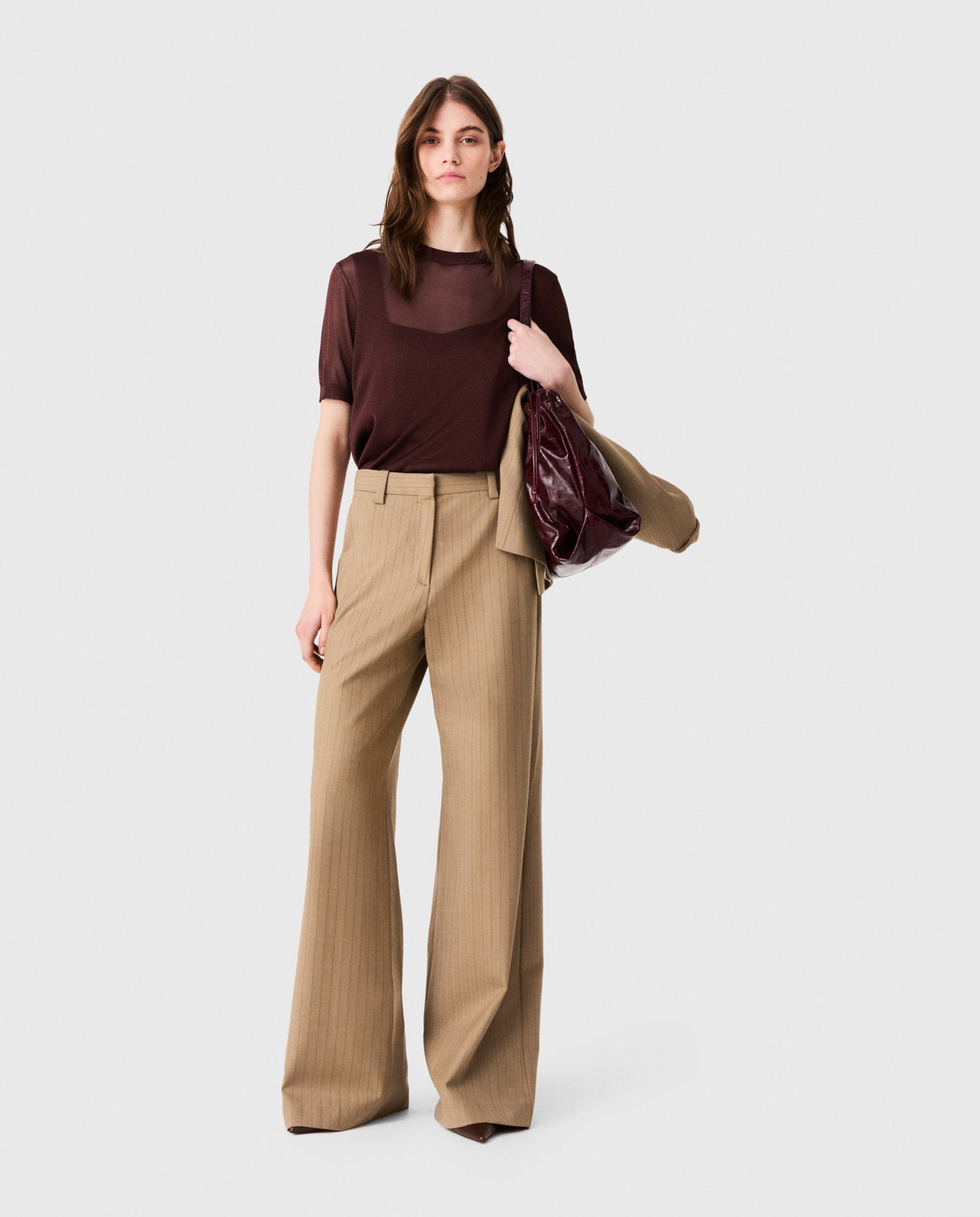 Imagen 0 de Pantalón de mujer acampanado con lana Beige