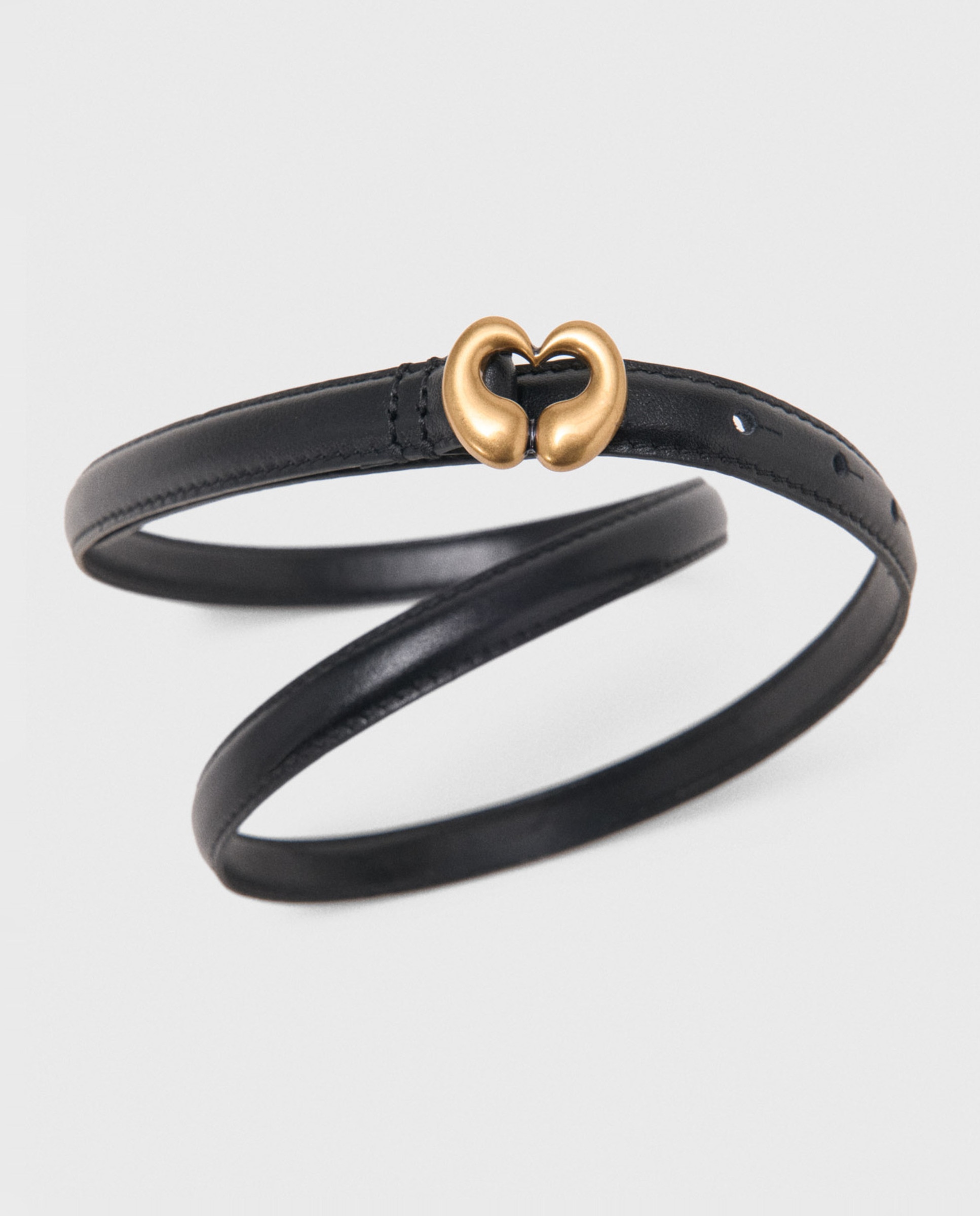 Cinturón de mujer de cuero fino con hebilla de corazón dorada - Maje - Negro Negro-3