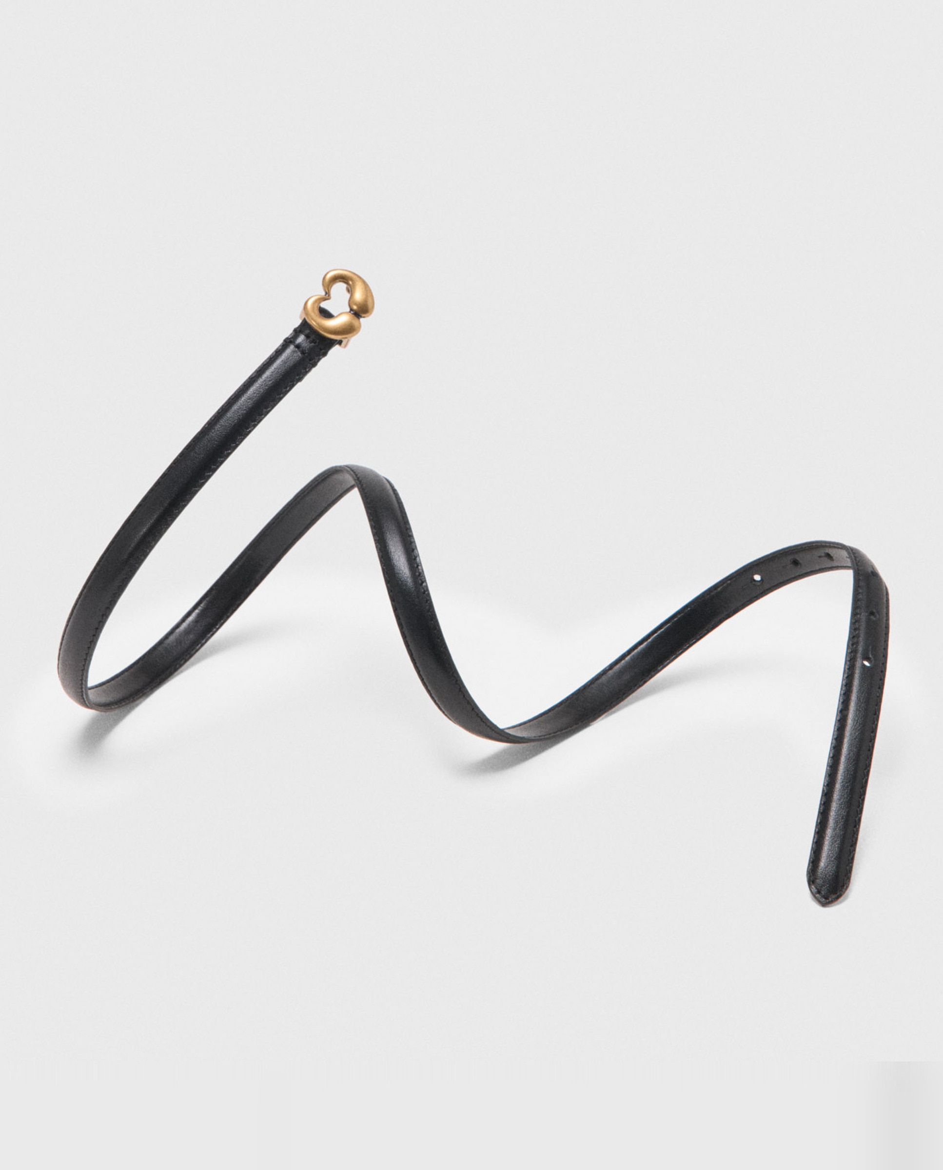 Cinturón de mujer de cuero fino con hebilla de corazón dorada - Maje - Negro Negro-7