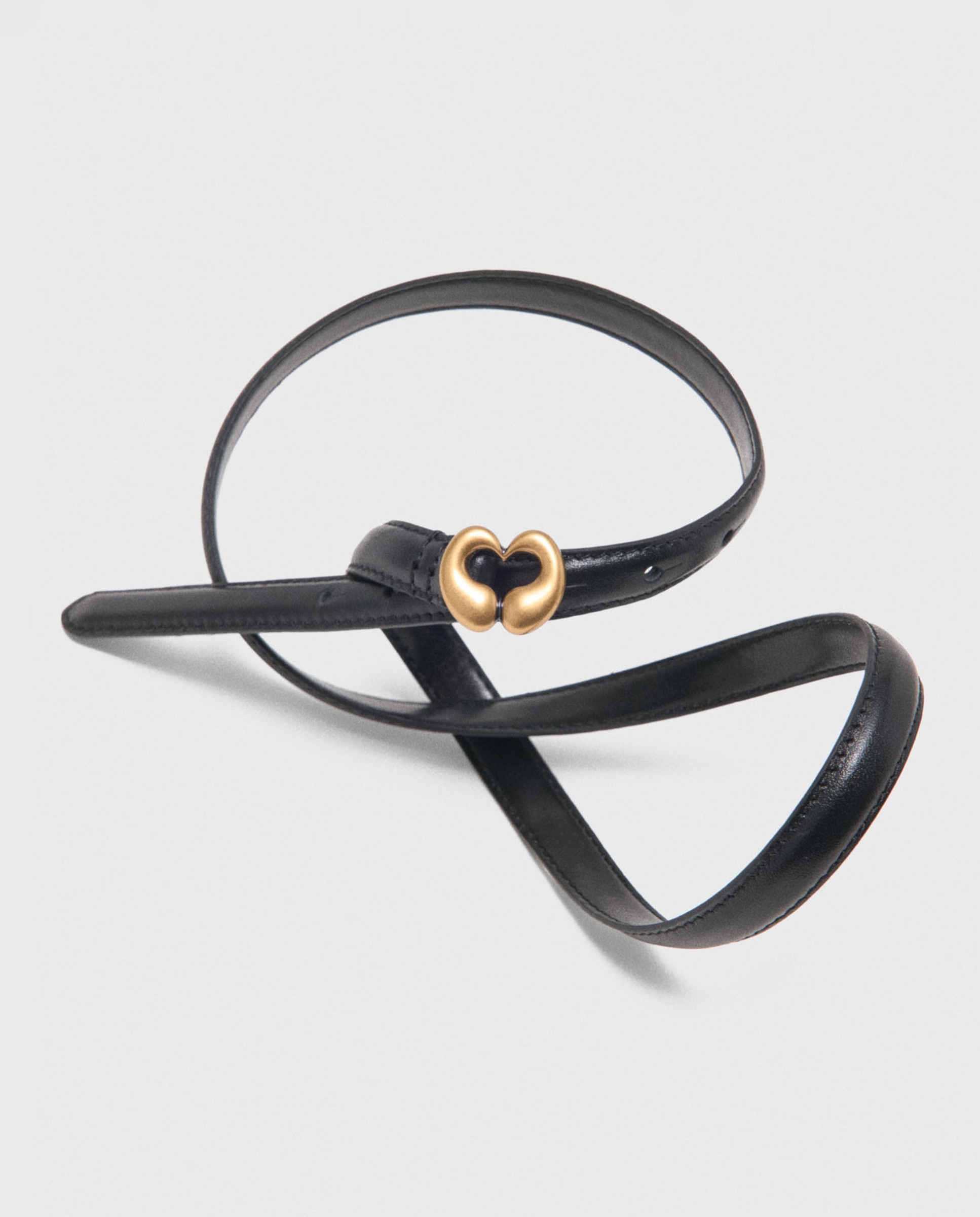 Cinturón de mujer de cuero fino con hebilla de corazón dorada - Maje - Negro Negro-8