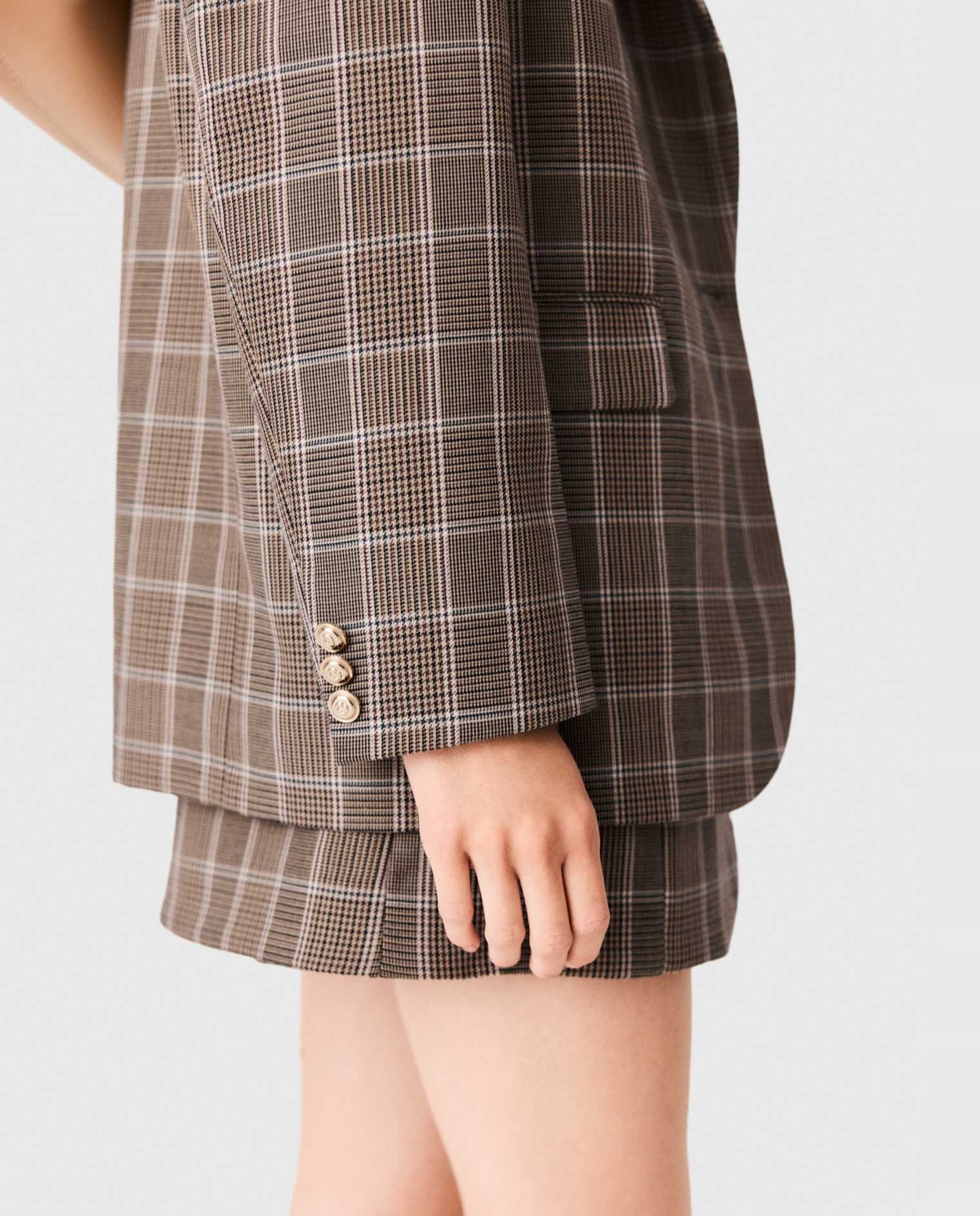 Blazer de mujer príncipe de gales de lana y algodón con cuello extraíble - Maje - Marrón Marrón-7