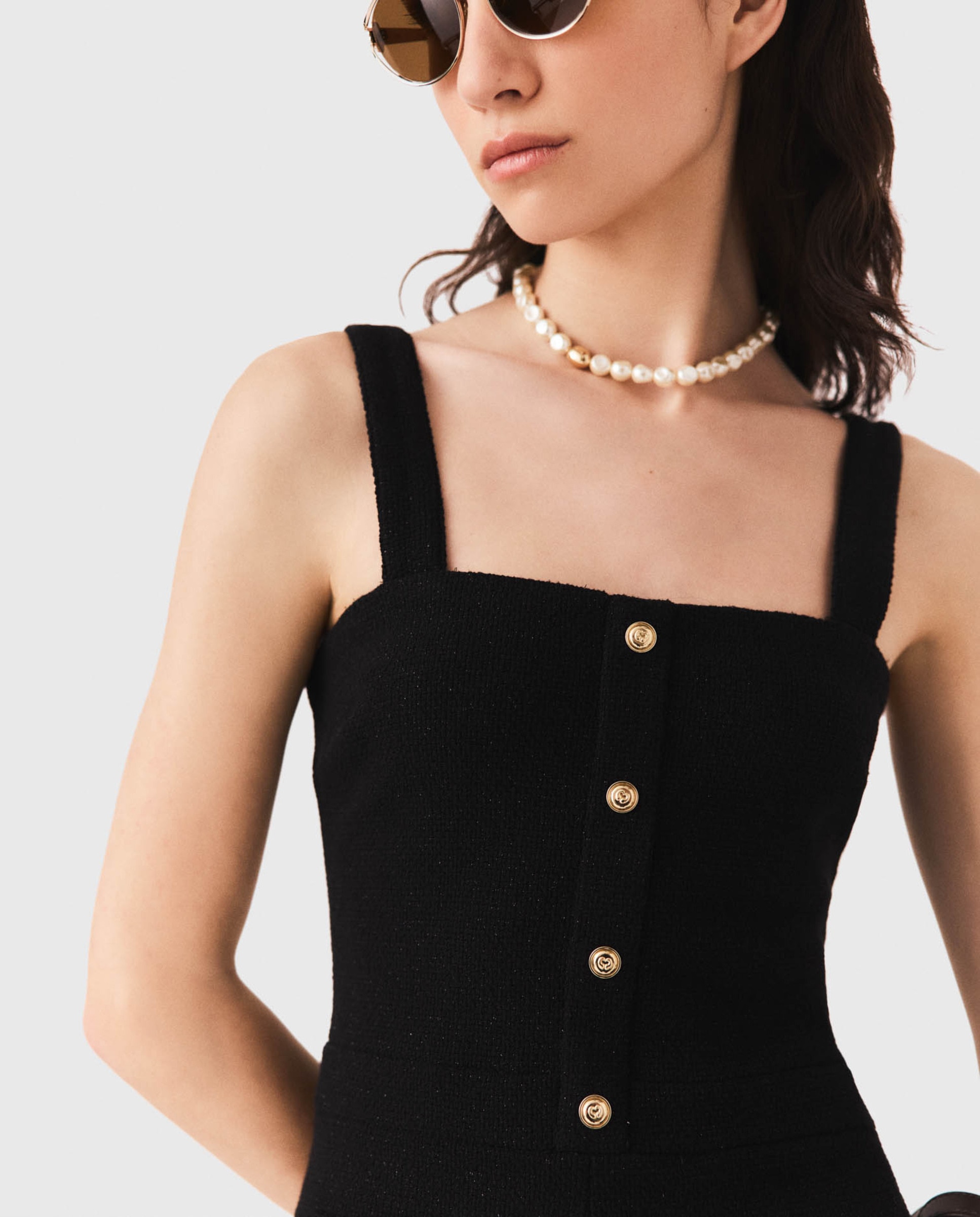 Mono de mujer corto ajustado de tweed - Maje - Negro Negro-6