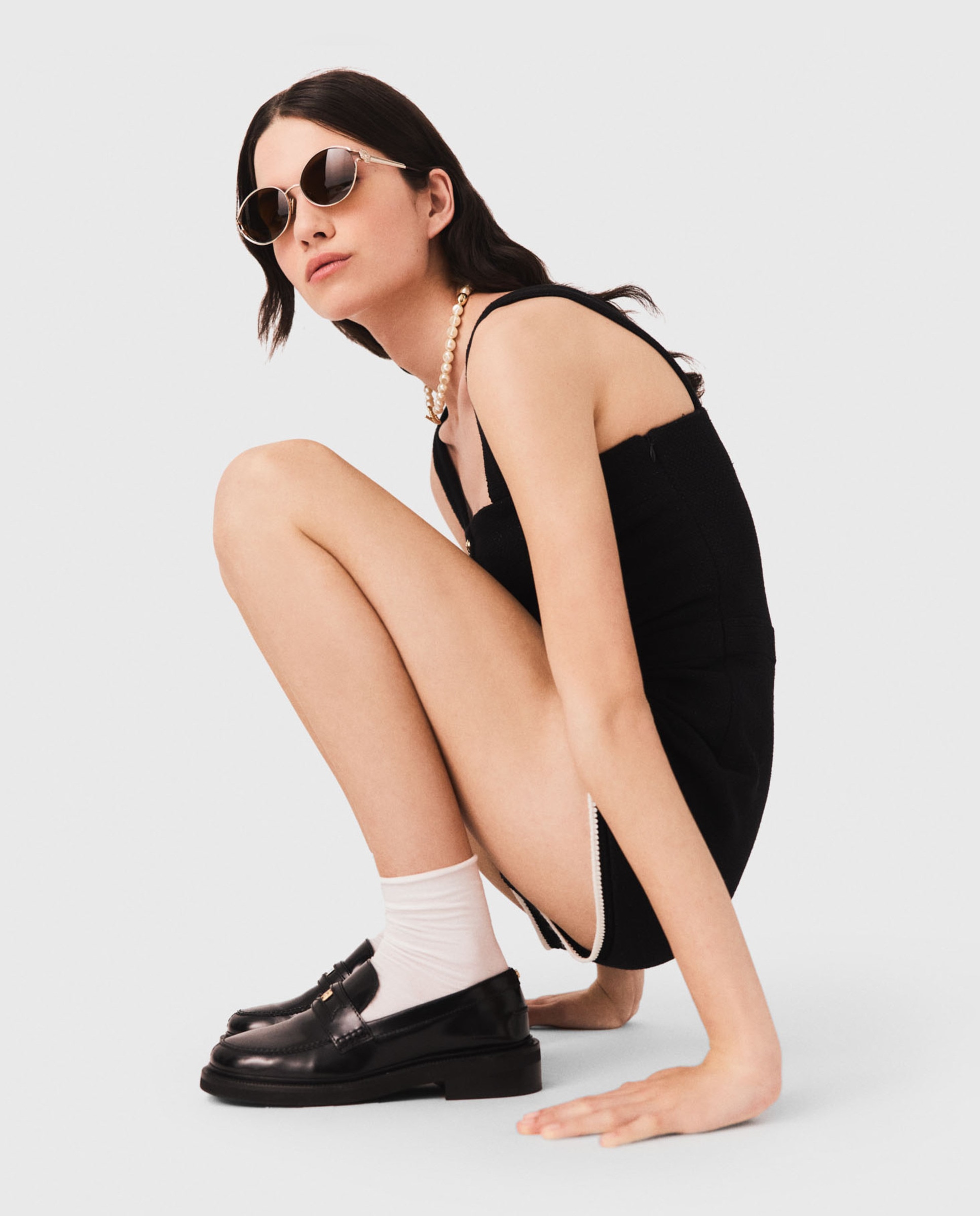 Mono de mujer corto ajustado de tweed - Maje - Negro Negro-7