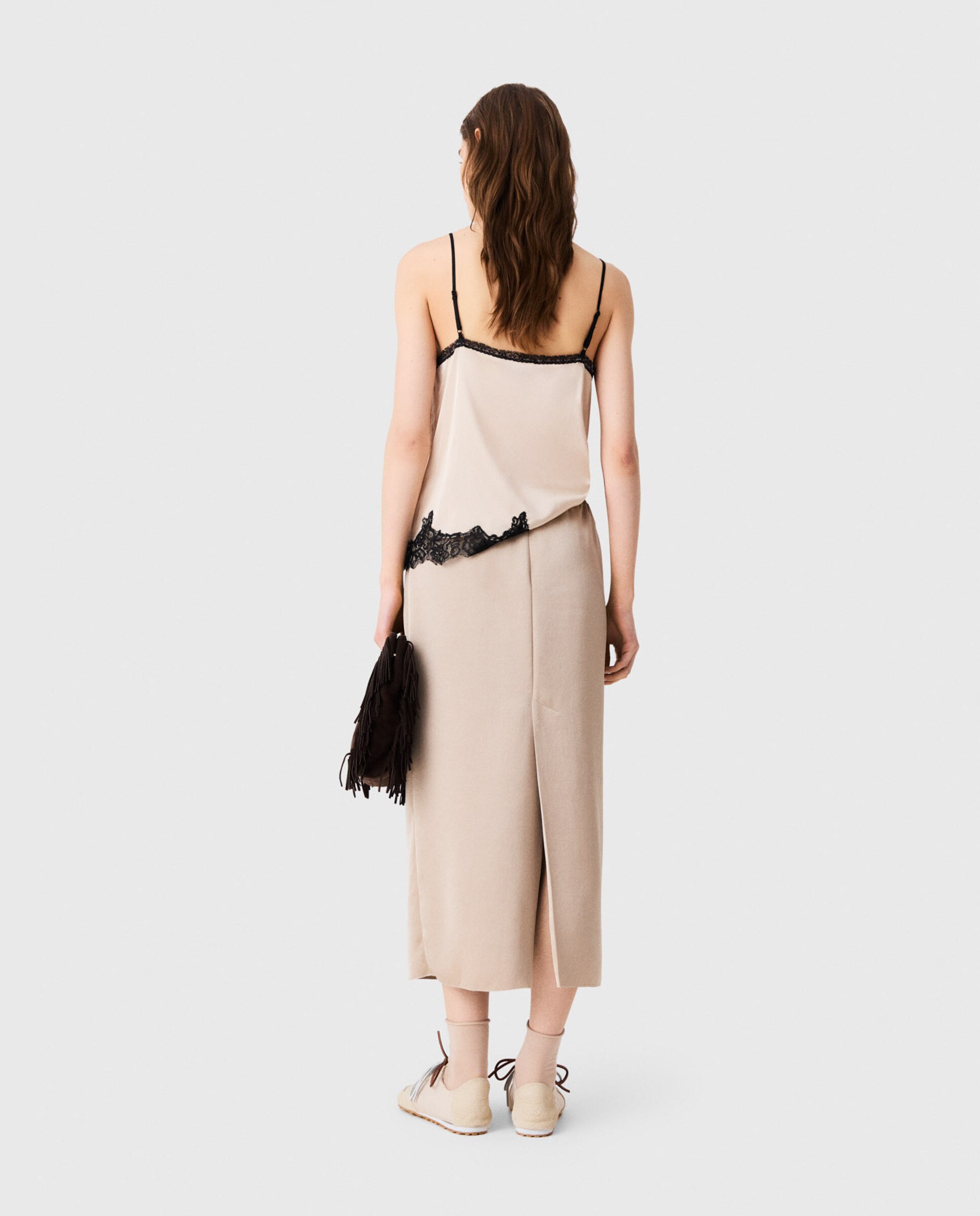 Falda midi lápiz de satén - Maje - Beige Beige-3