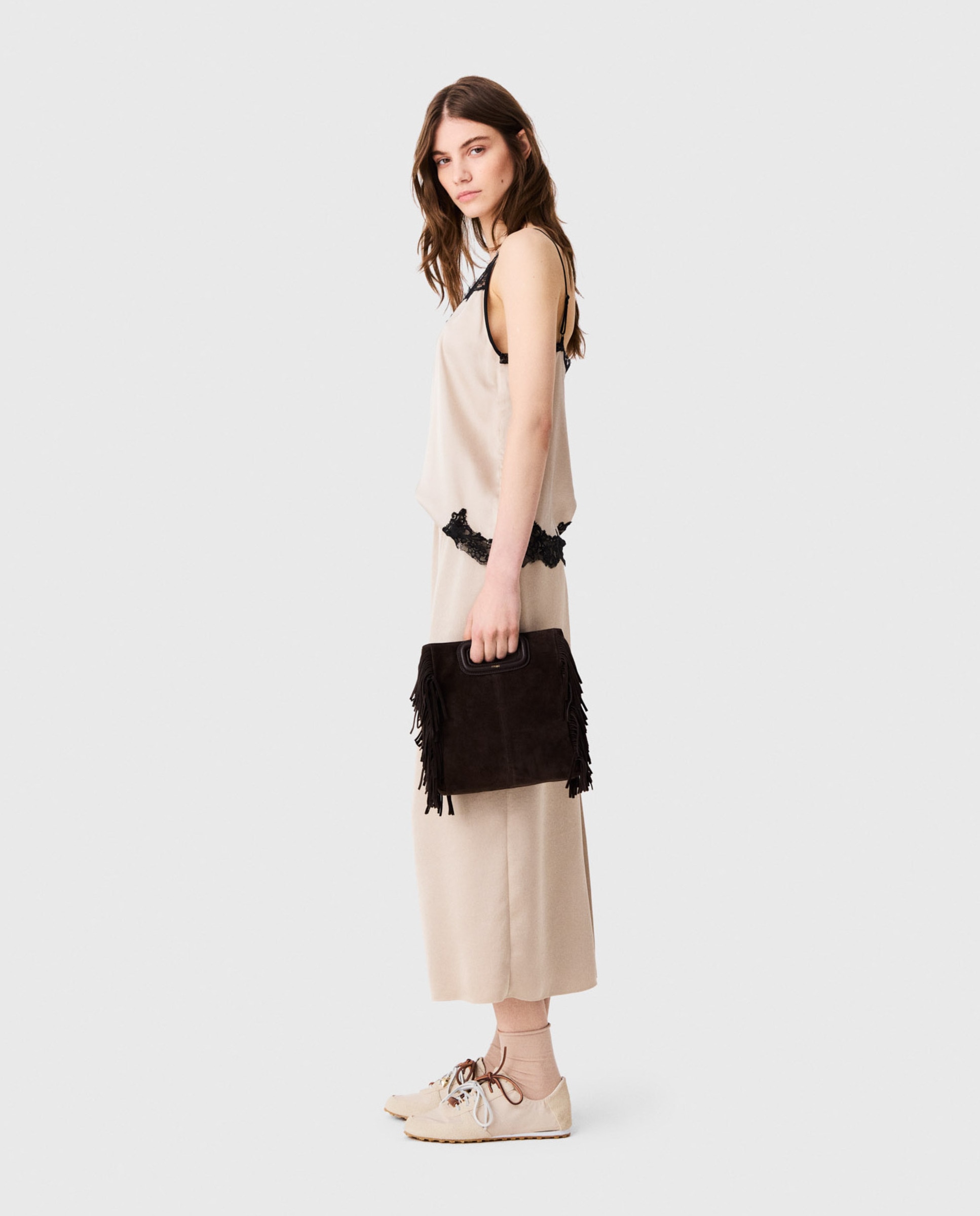 Falda midi lápiz de satén - Maje - Beige Beige-4