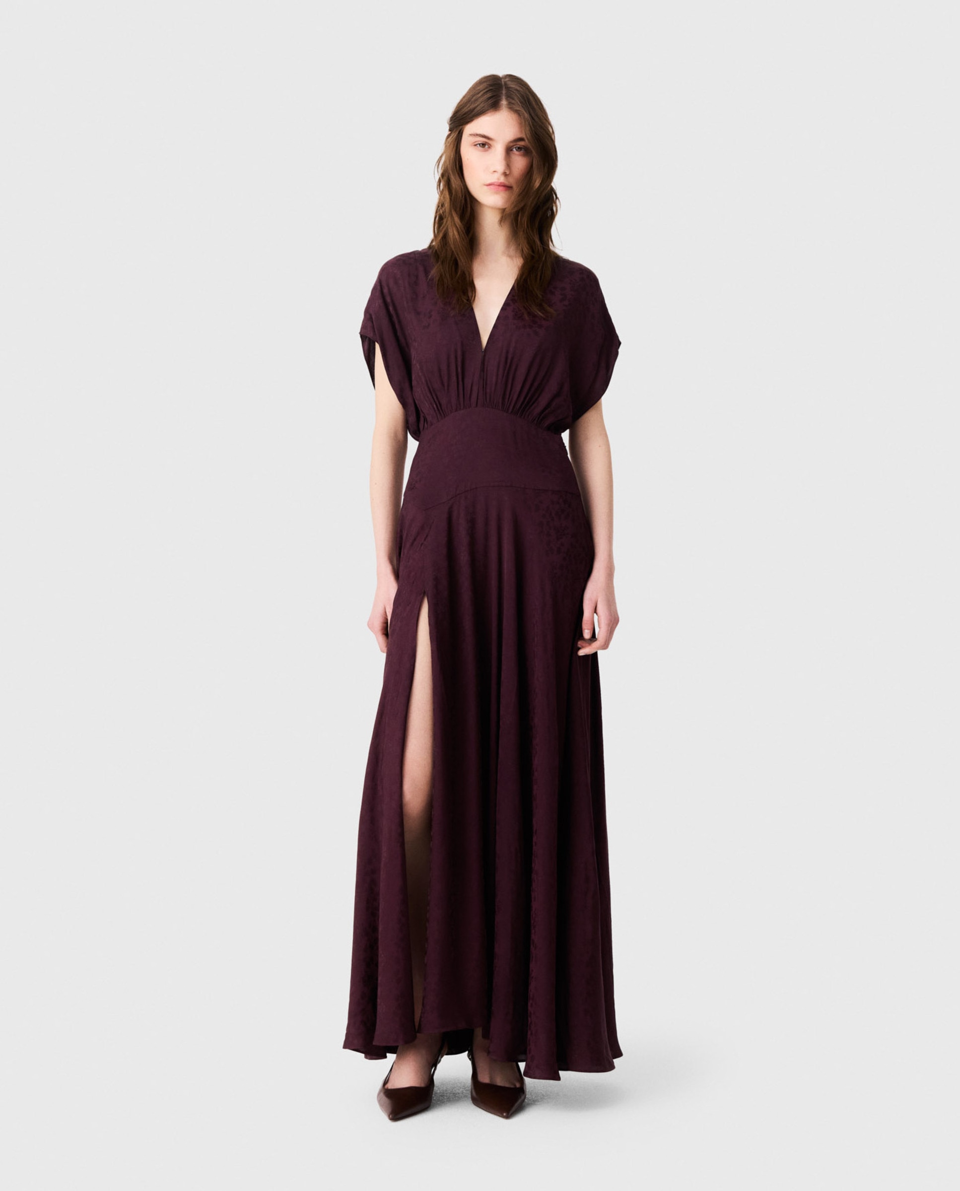 Vestido largo jacquard con escote en v - Maje - Rojo Rojo-1