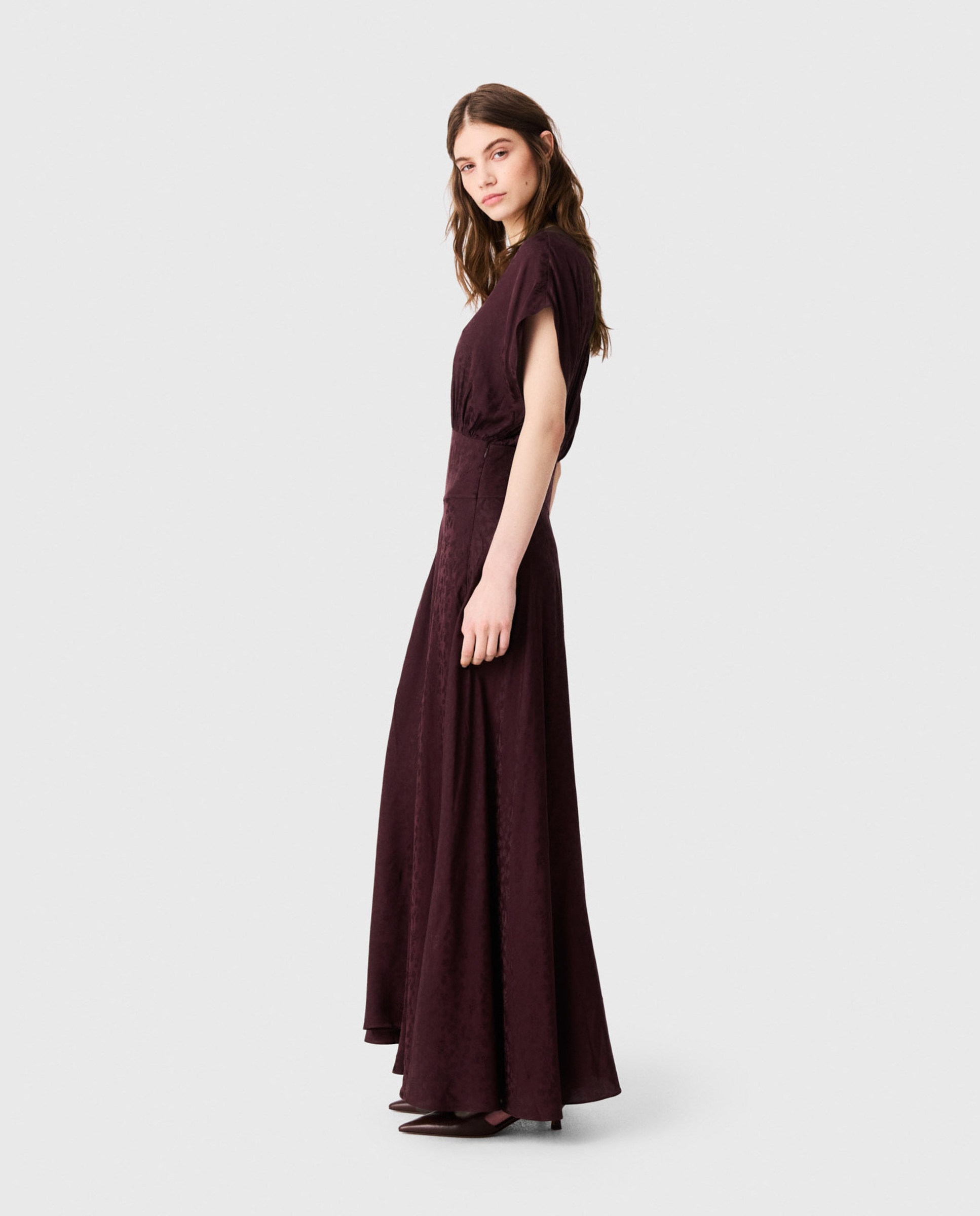 Vestido largo jacquard con escote en v - Maje - Rojo Rojo-2