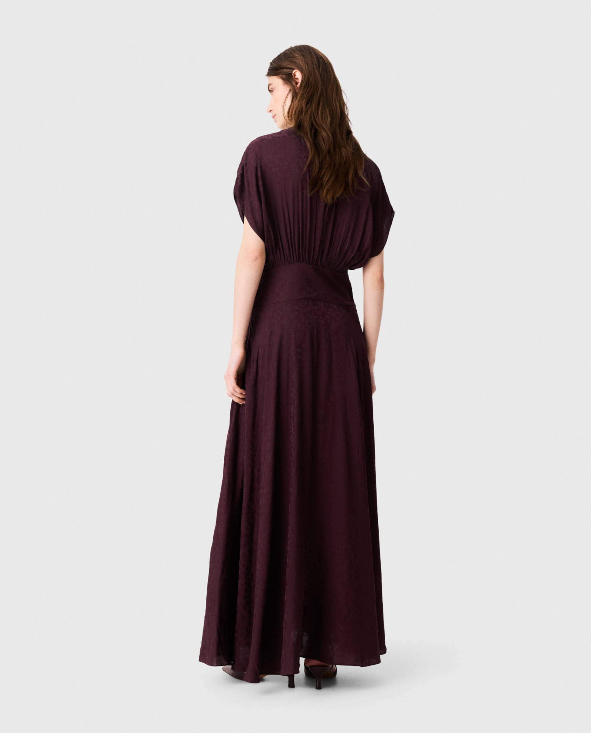 Vestido largo jacquard con escote en v - Maje - Rojo Rojo-3