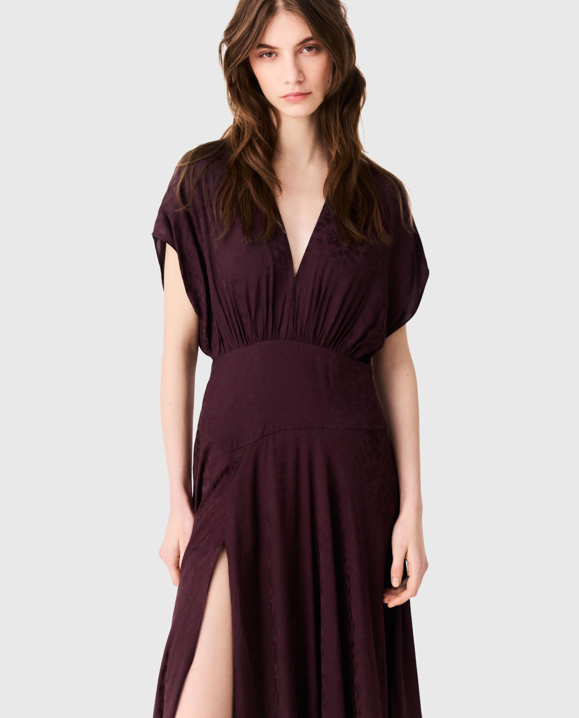 Vestido largo jacquard con escote en v - Maje - Rojo Rojo-6