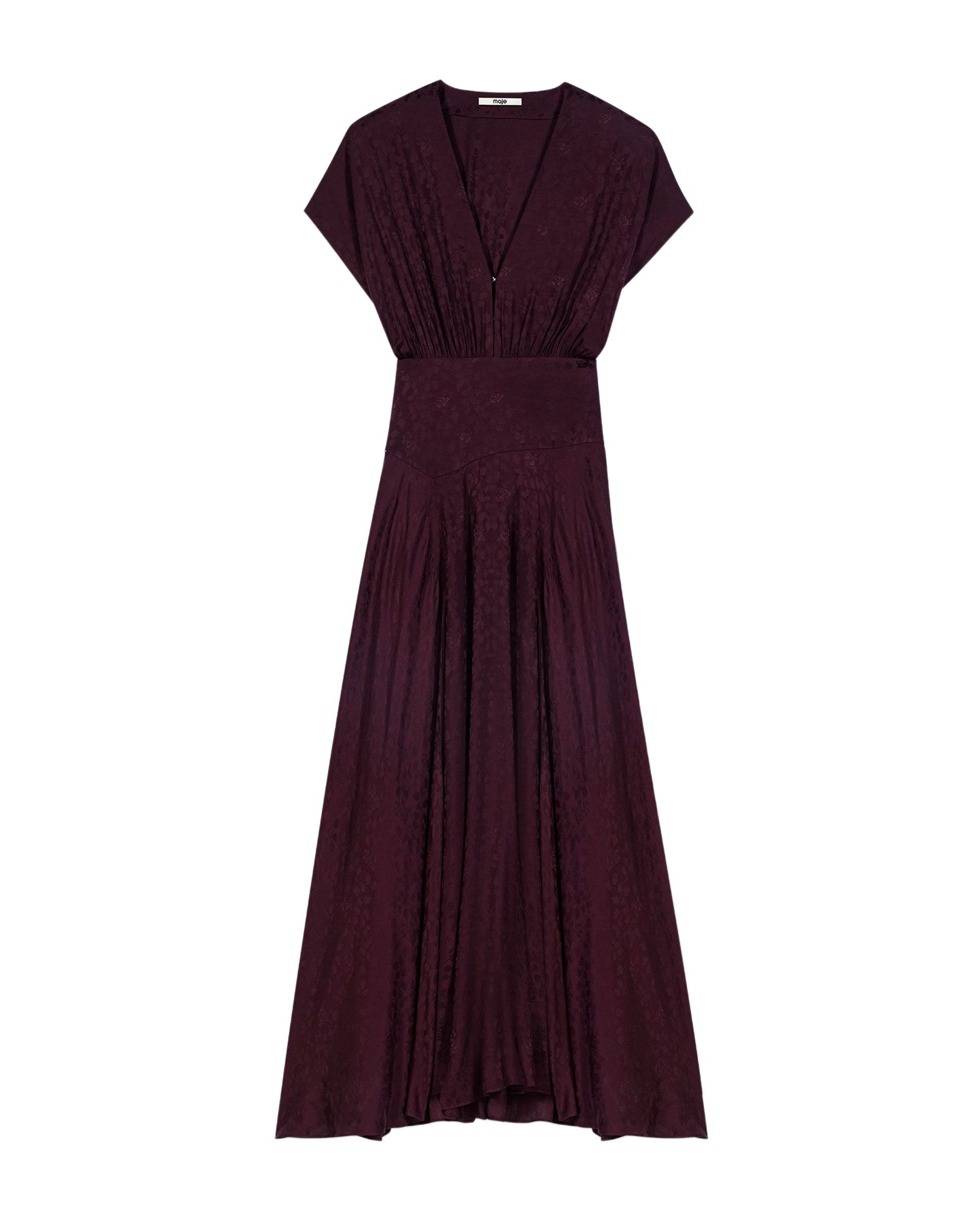 Vestido largo jacquard con escote en v - Maje - Rojo Rojo-7
