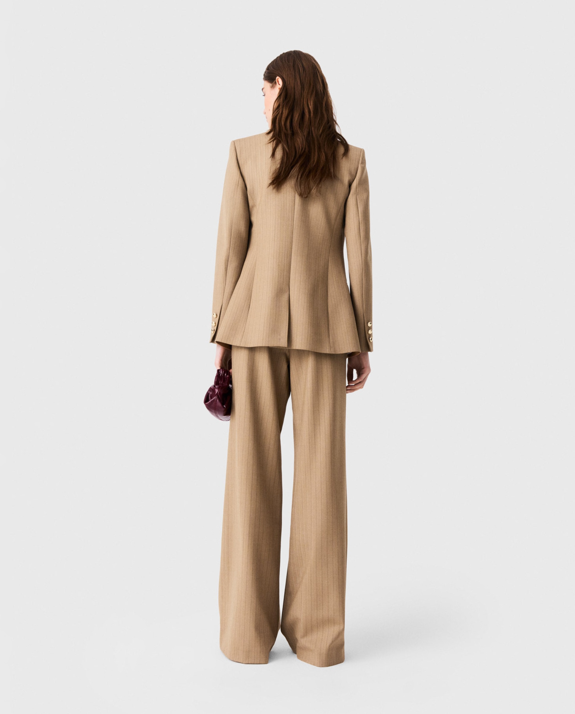 Chaqueta de mujer cruzada de lana con raya diplomática - Maje - Beige Beige-2