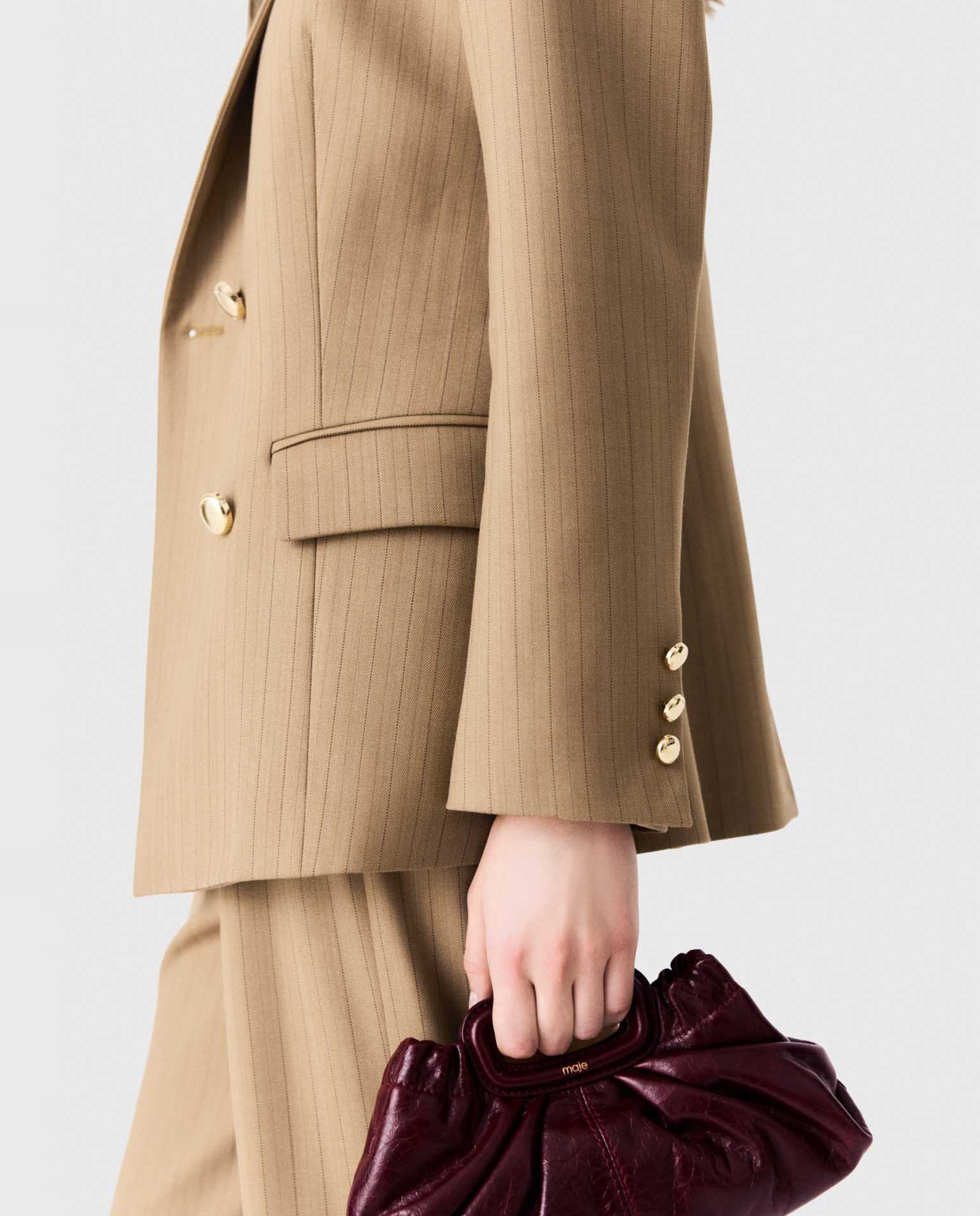 Chaqueta de mujer cruzada de lana con raya diplomática - Maje - Beige Beige-6